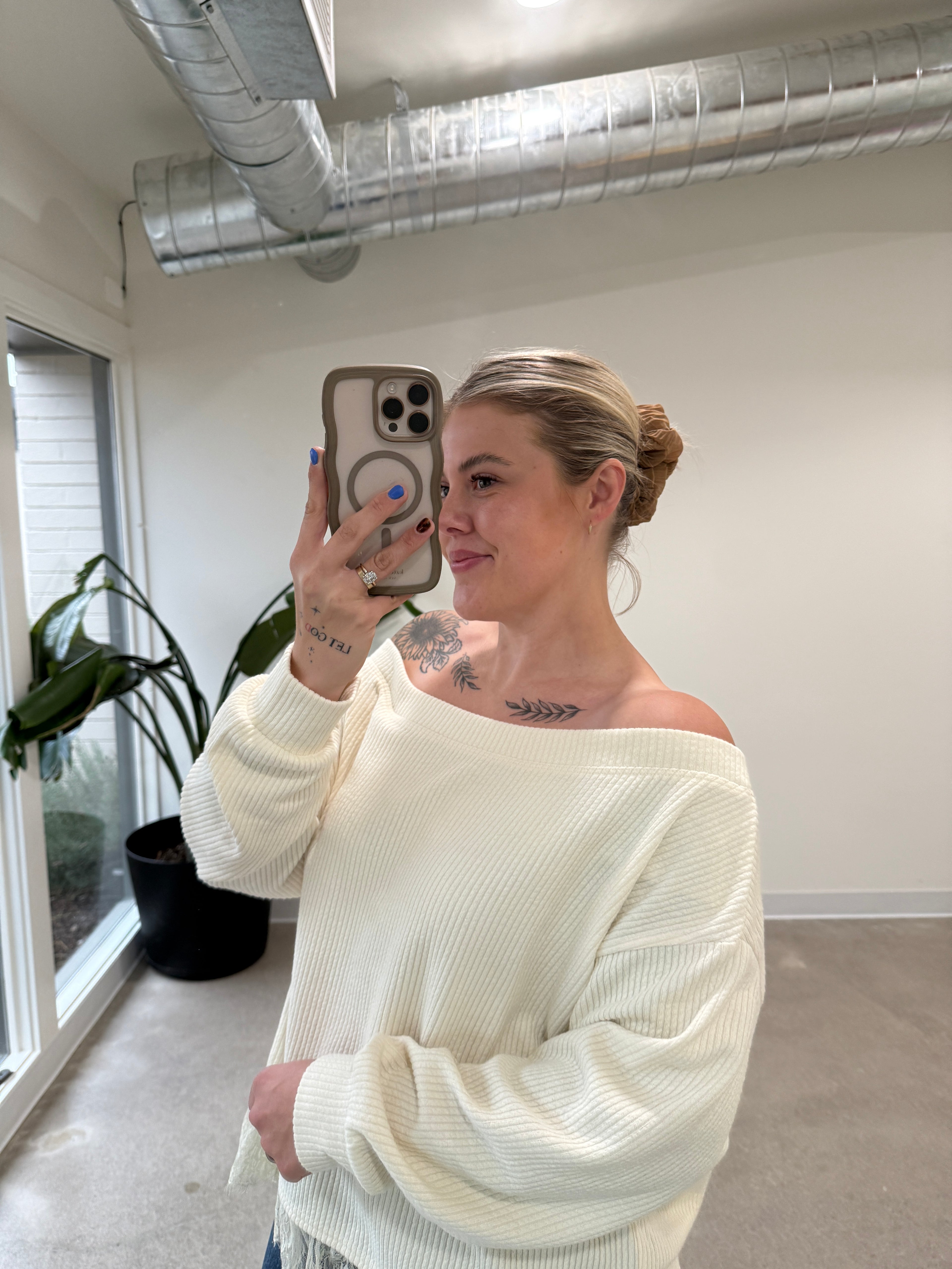 Jillian Lace Edge Off Shoulder Sweater