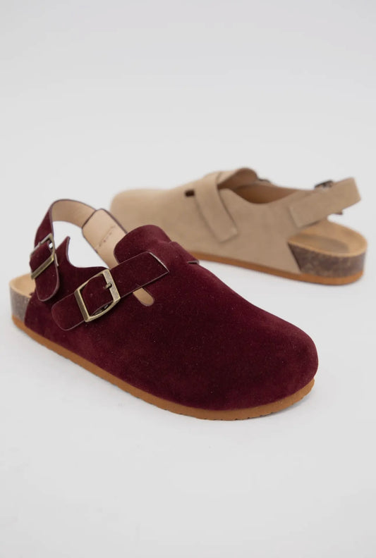 Burgundy Suede Slingback Clogs