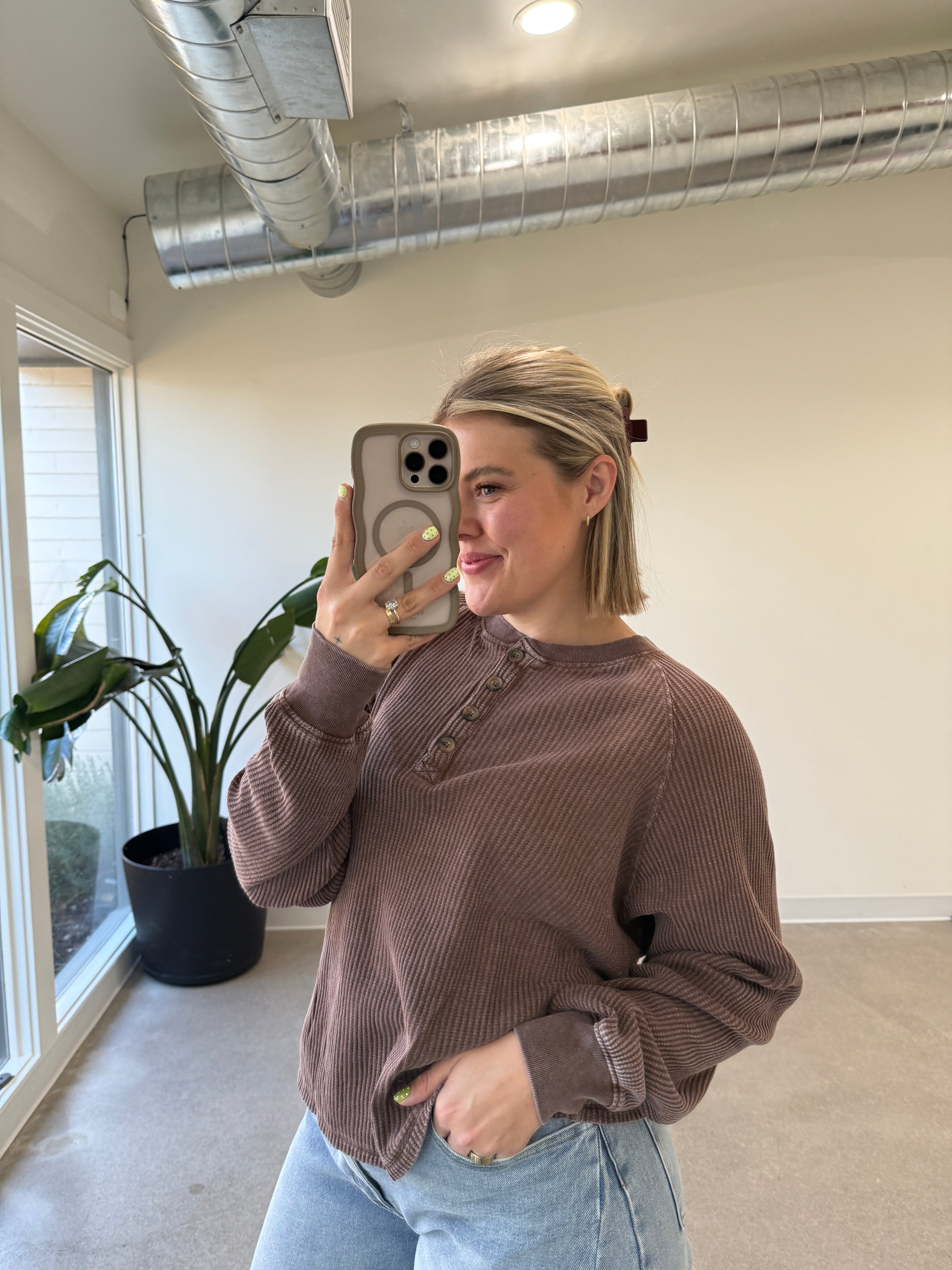 Lexi Waffle Knit Henley (Multiple Colors)