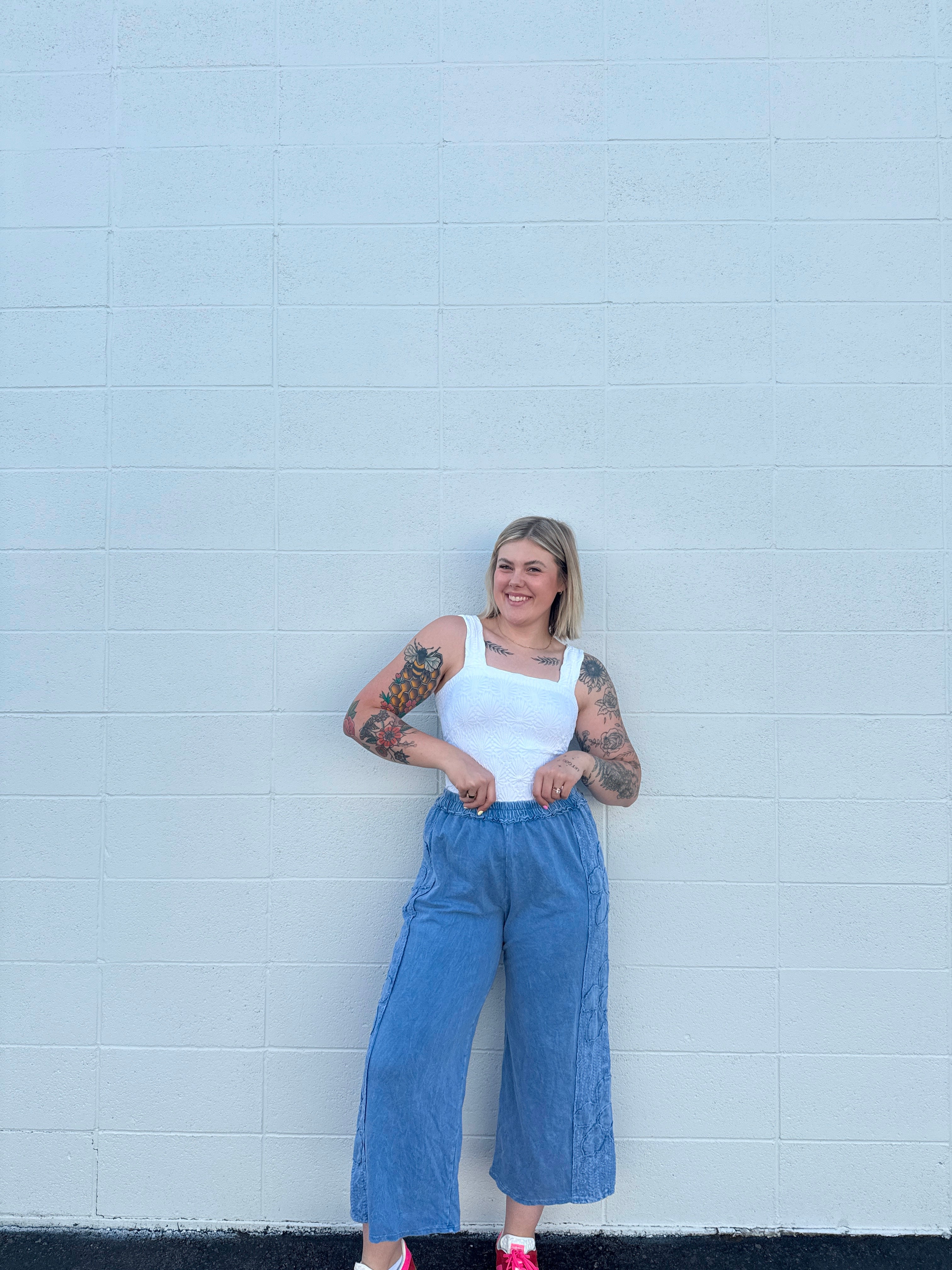 Mineral Wash Flower Patch Wide Leg Pants