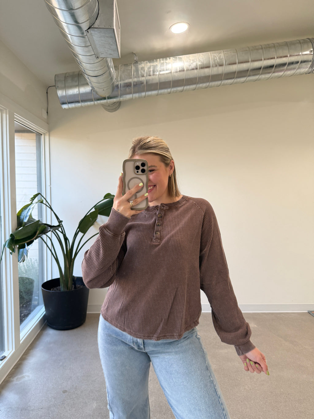 Lexi Waffle Knit Henley (Multiple Colors)