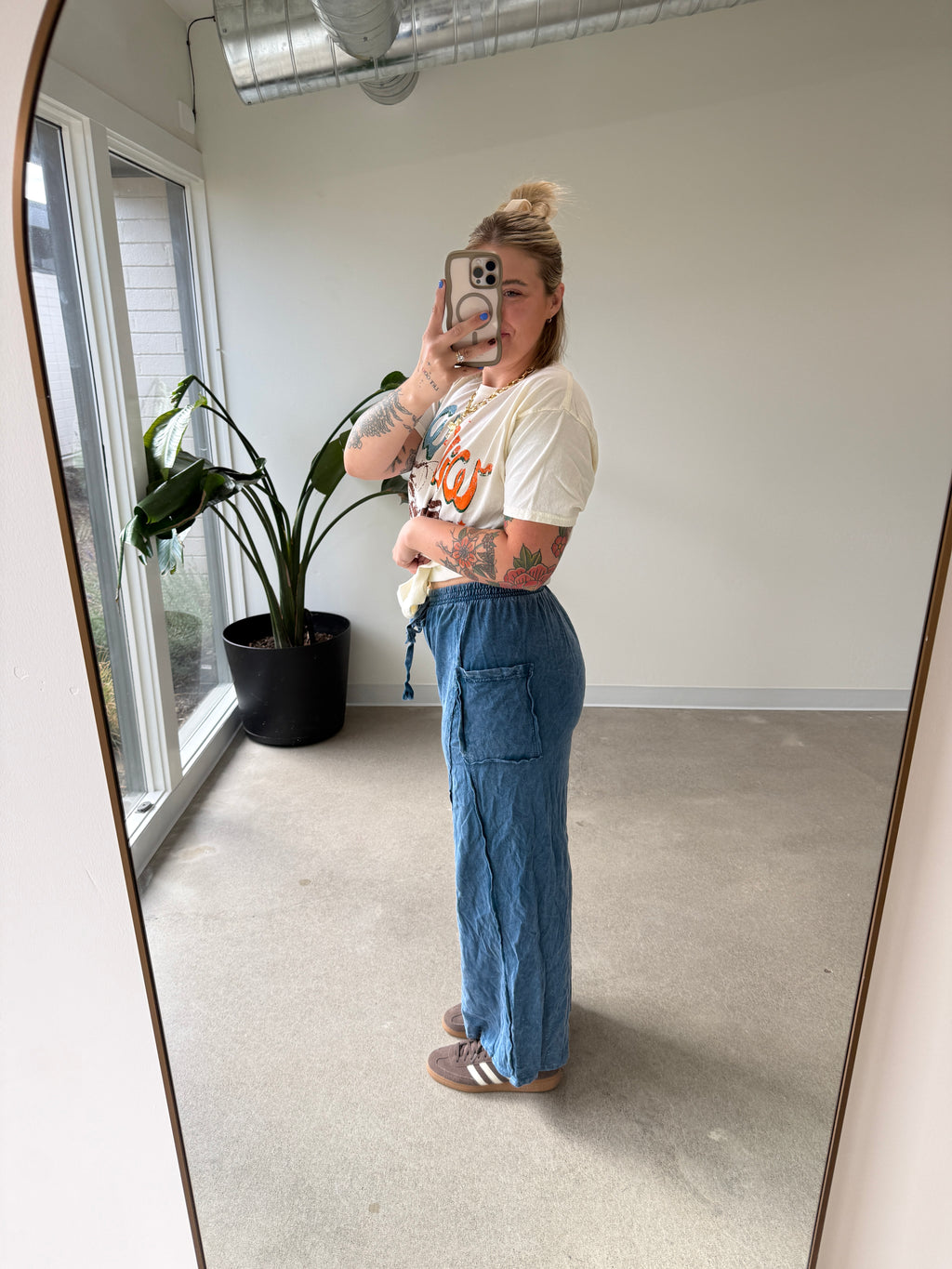 Mineral Washed Flare Terry Pants