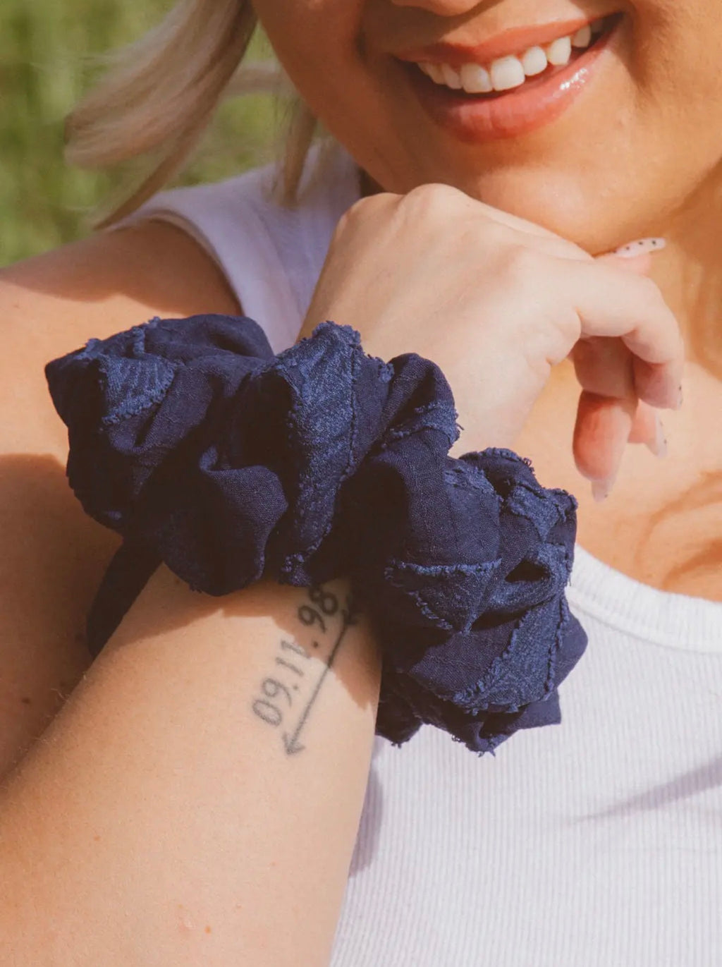 Navy Textured Jumbo Scrunchie