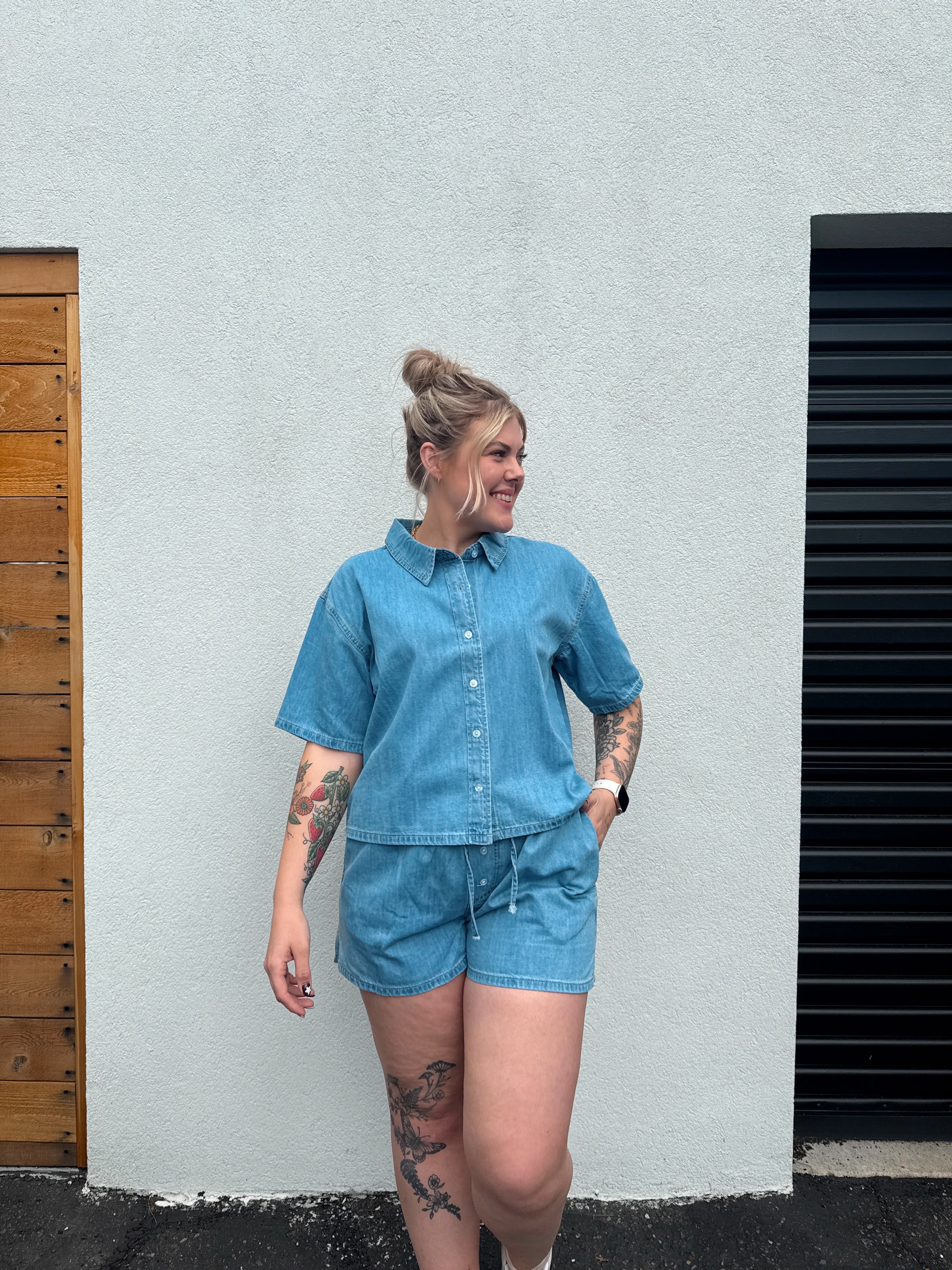 Drawstring Denim Shorts