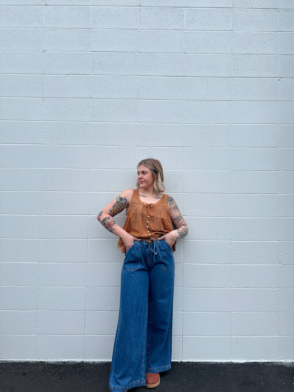 High Waisted Dark Wash Denim Wide Leg