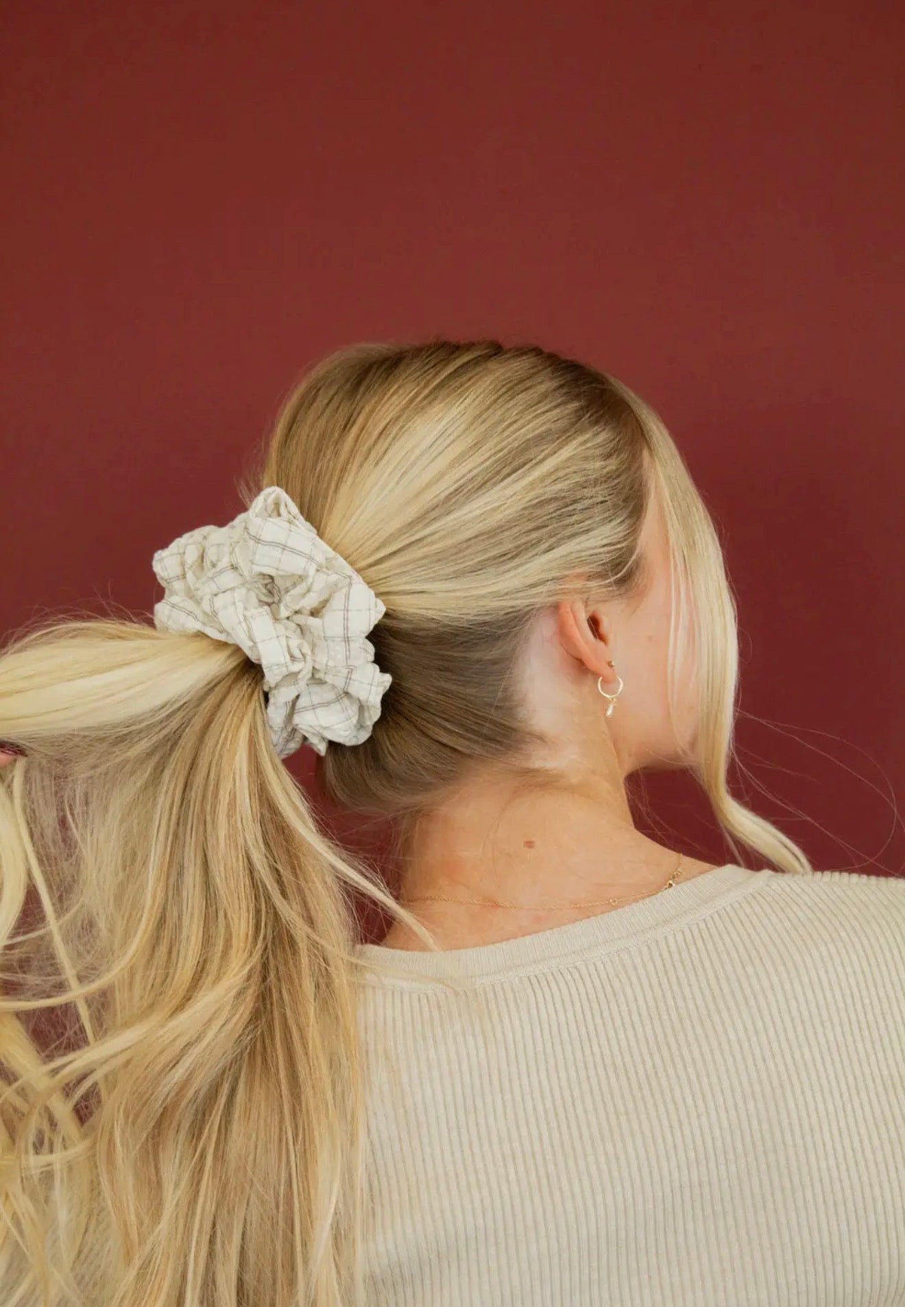 Tan Gingham Scrunchie