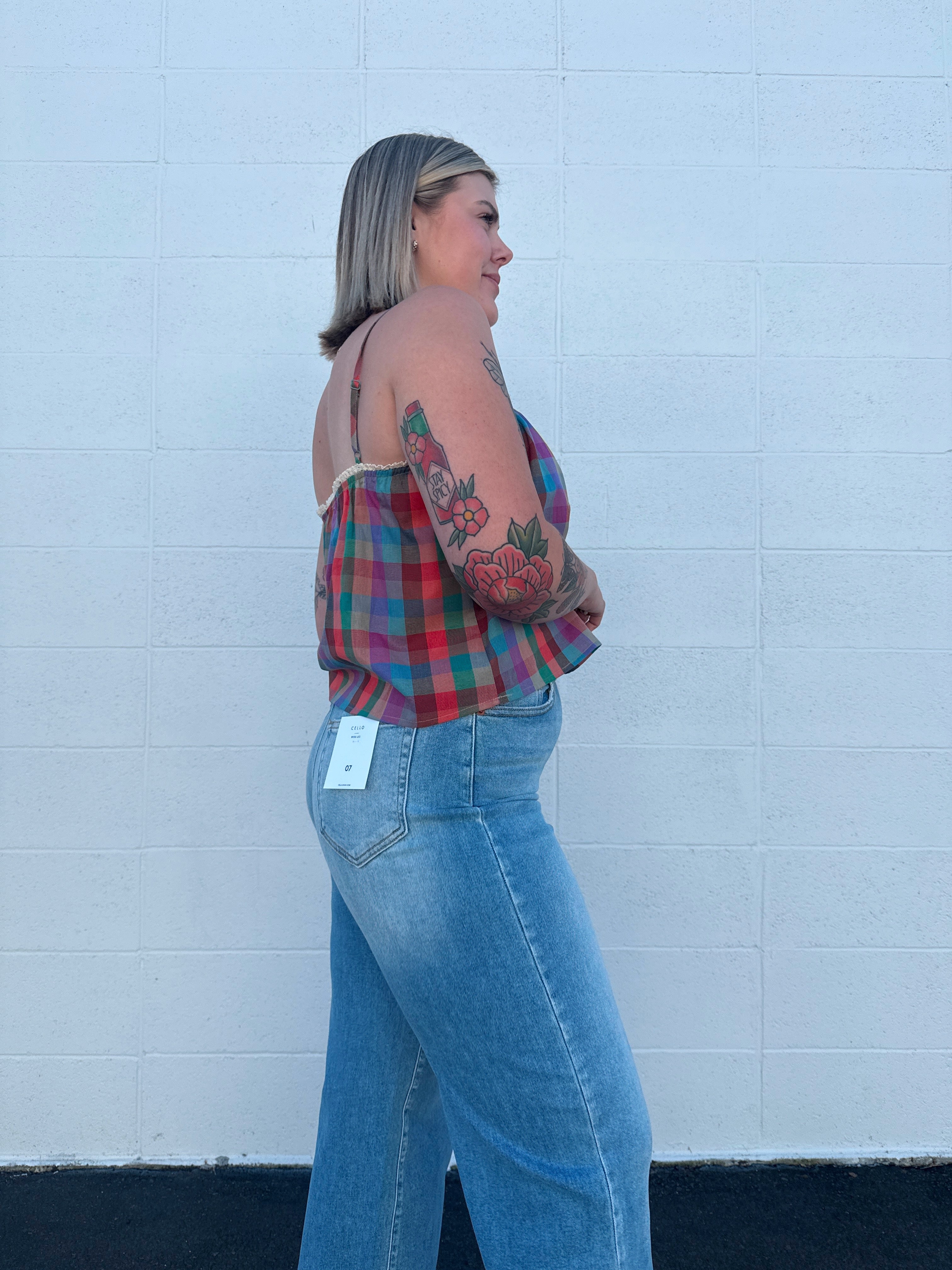 High Rise Crop Raw Hem Denim Pants