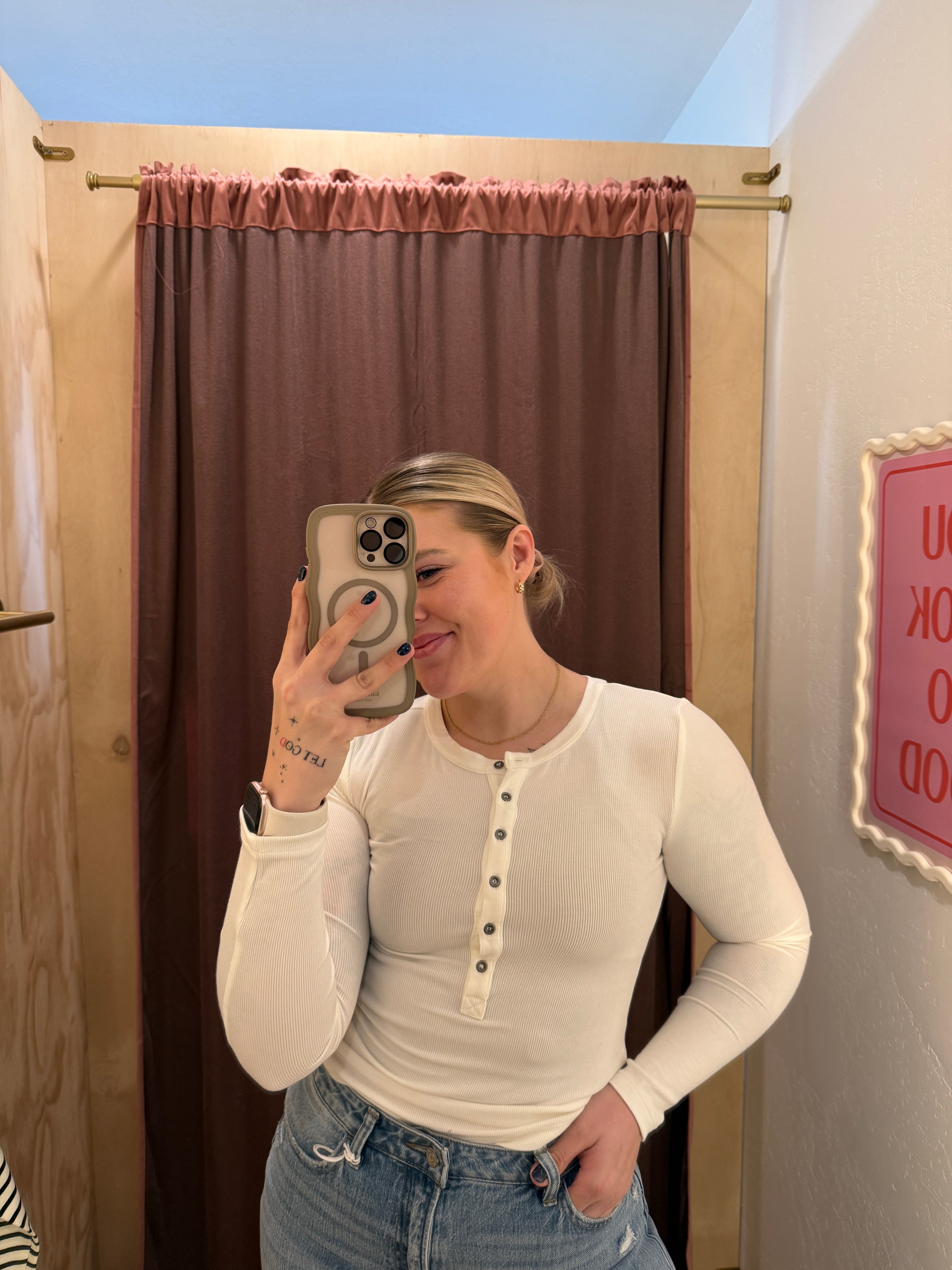 Ribbed Half Button Henley Long Sleeve