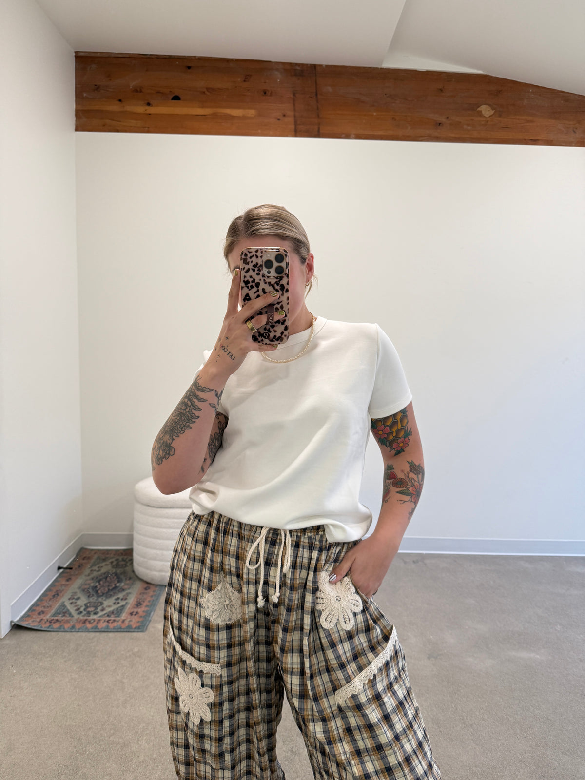 Dainty Crochet Plaid Balloon Pants