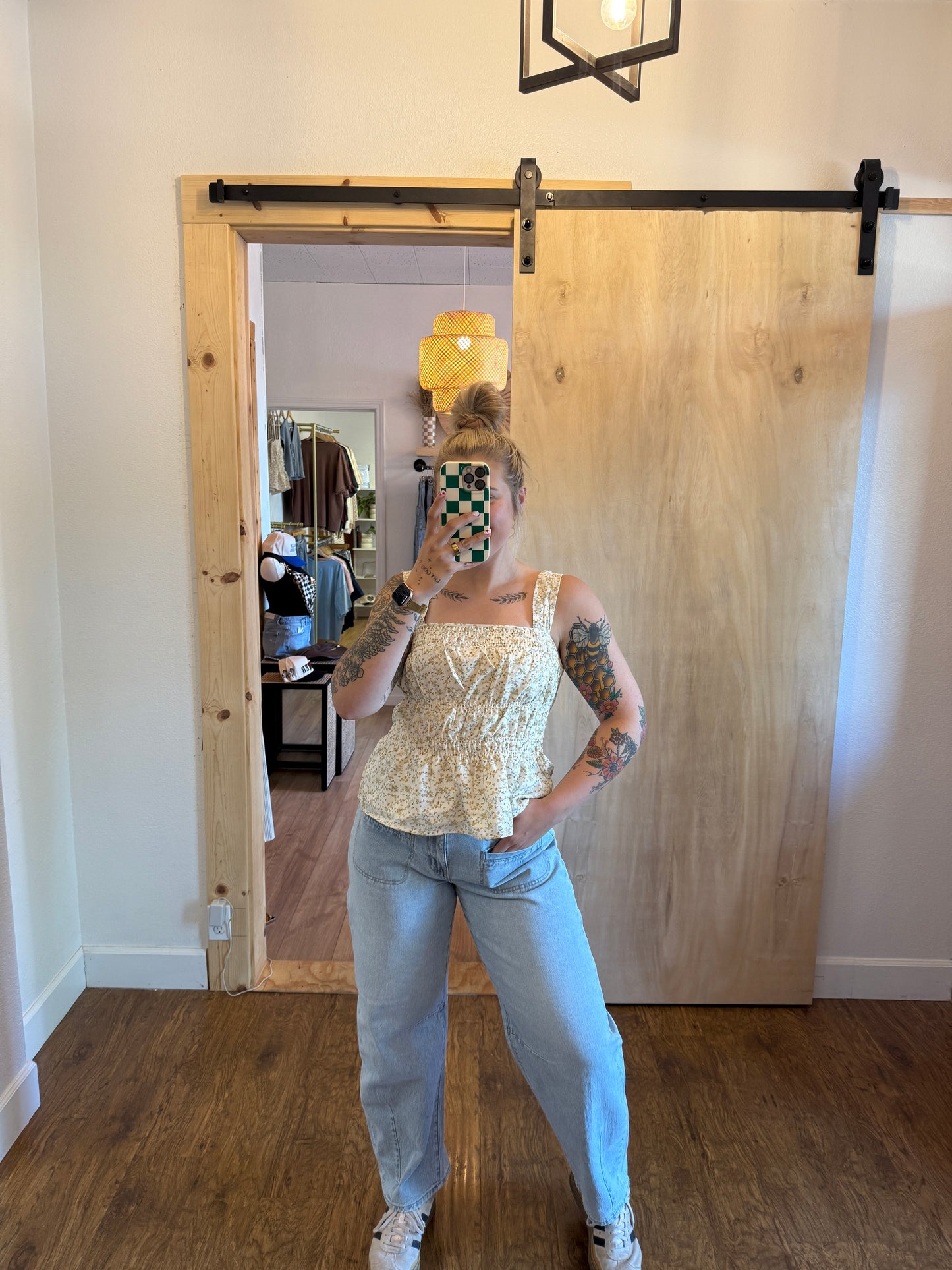 Floral Ruched Square Neck Top