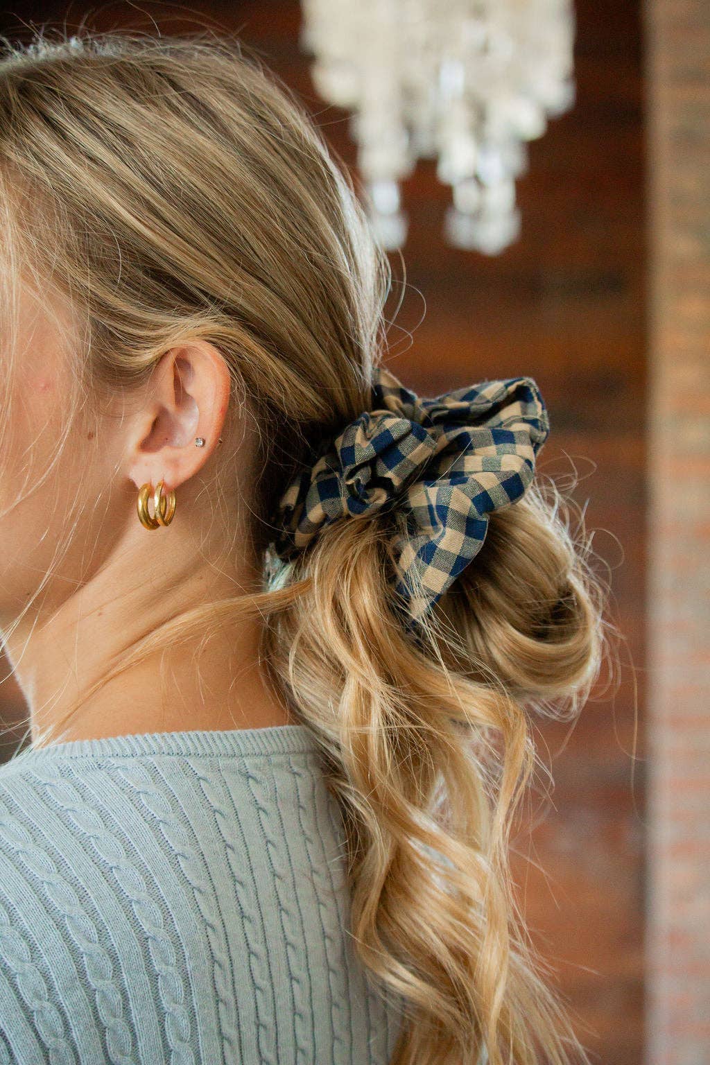 Navy Dreams Gingham Jumbo Scrunchie