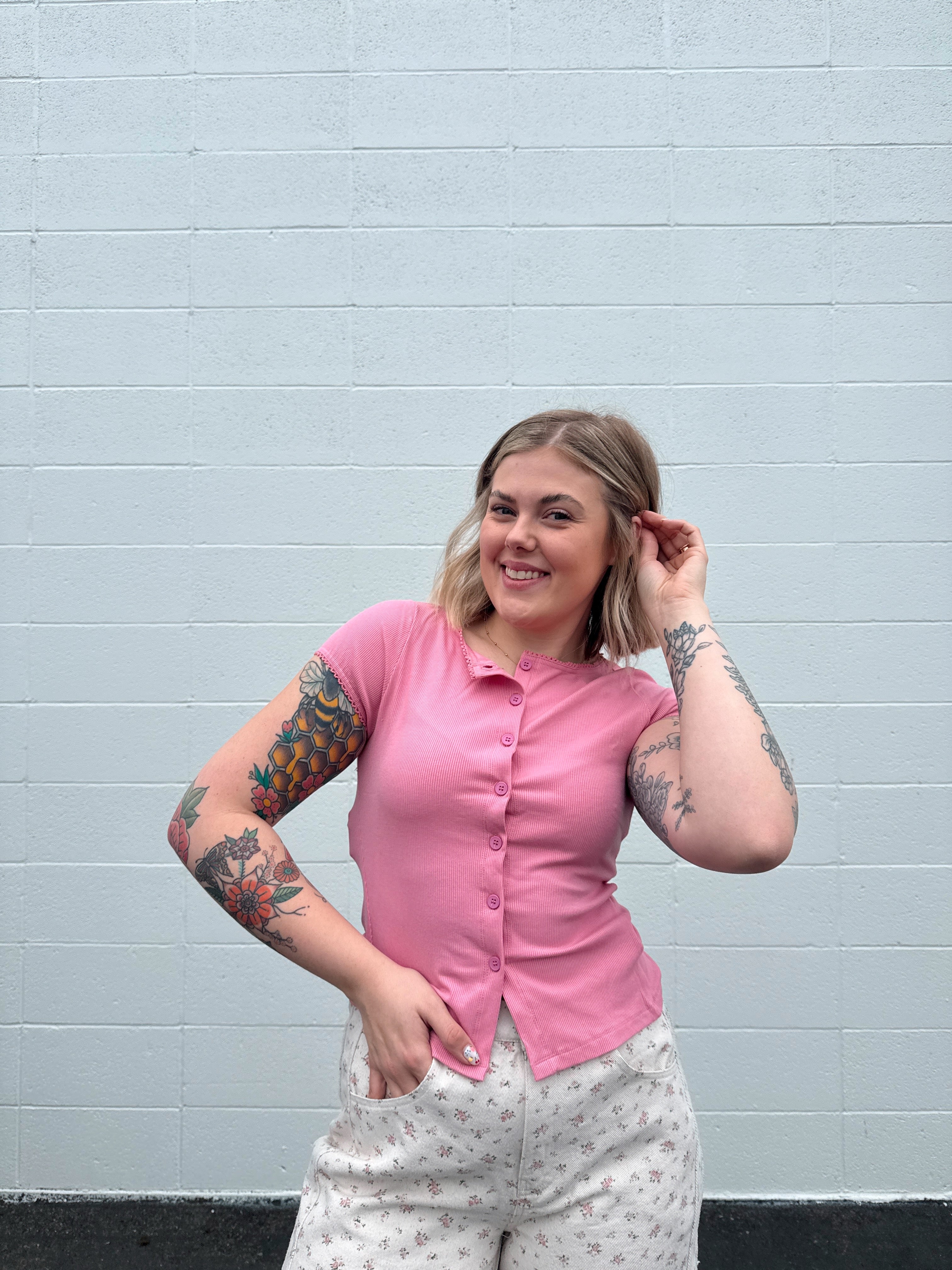 Lettuce Hem Button Front Top - New Colors