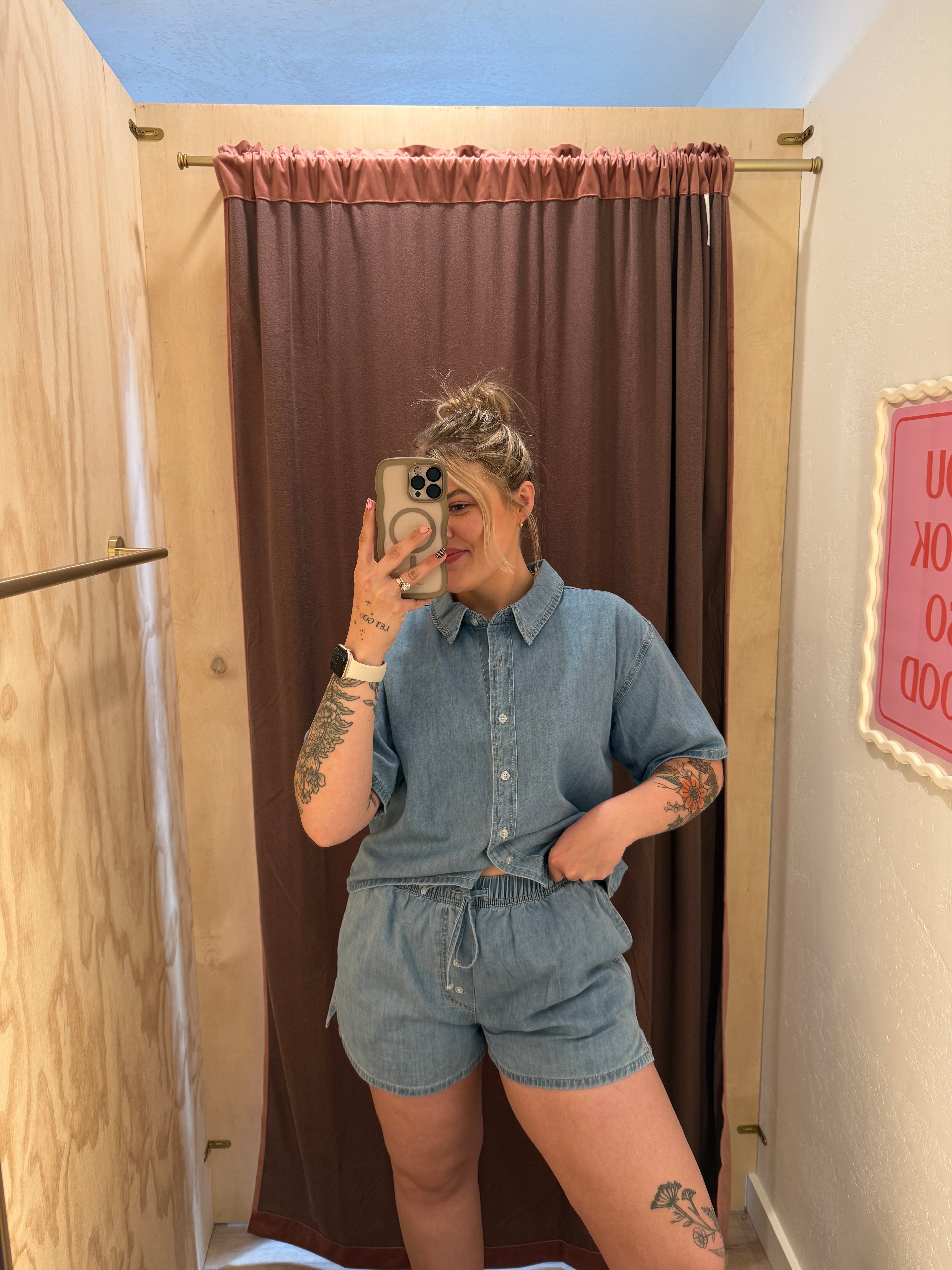 Drawstring Denim Shorts