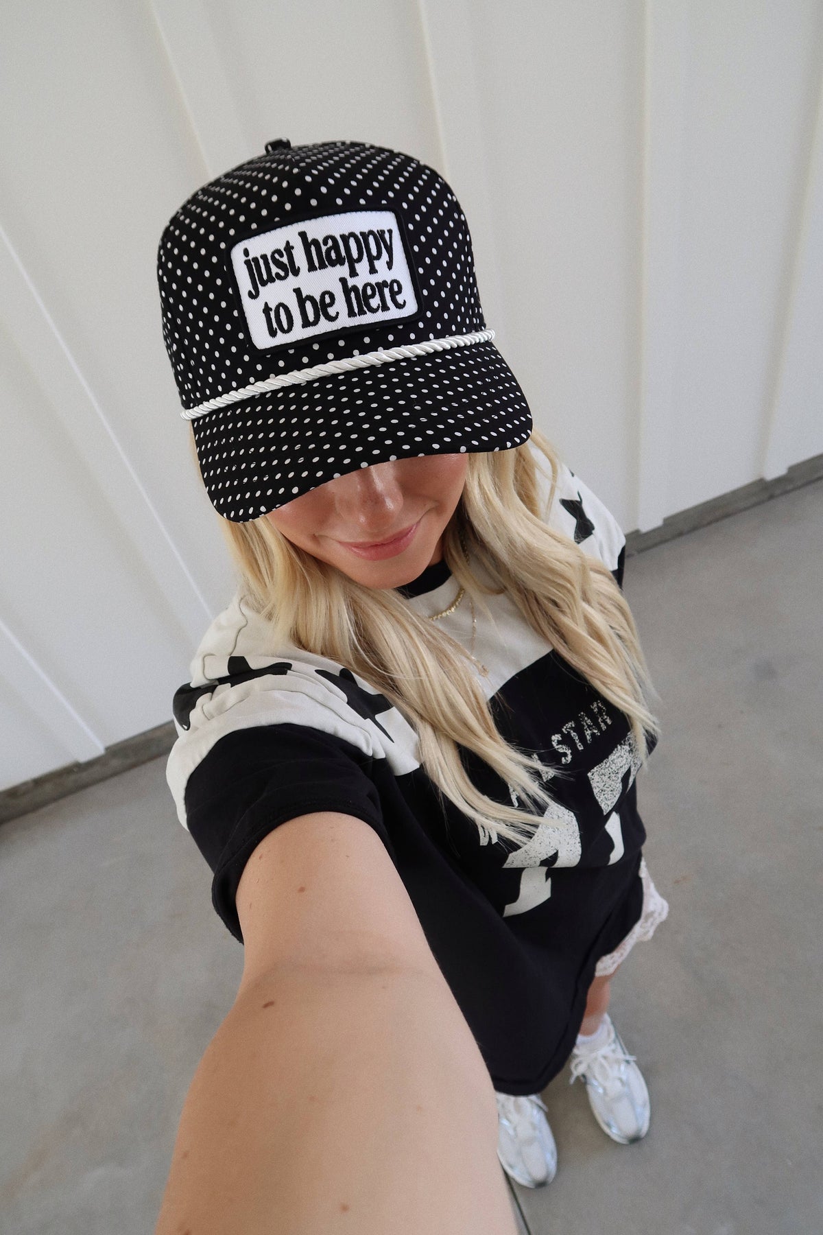 Just Happy To Be Here Polka Dot Hat
