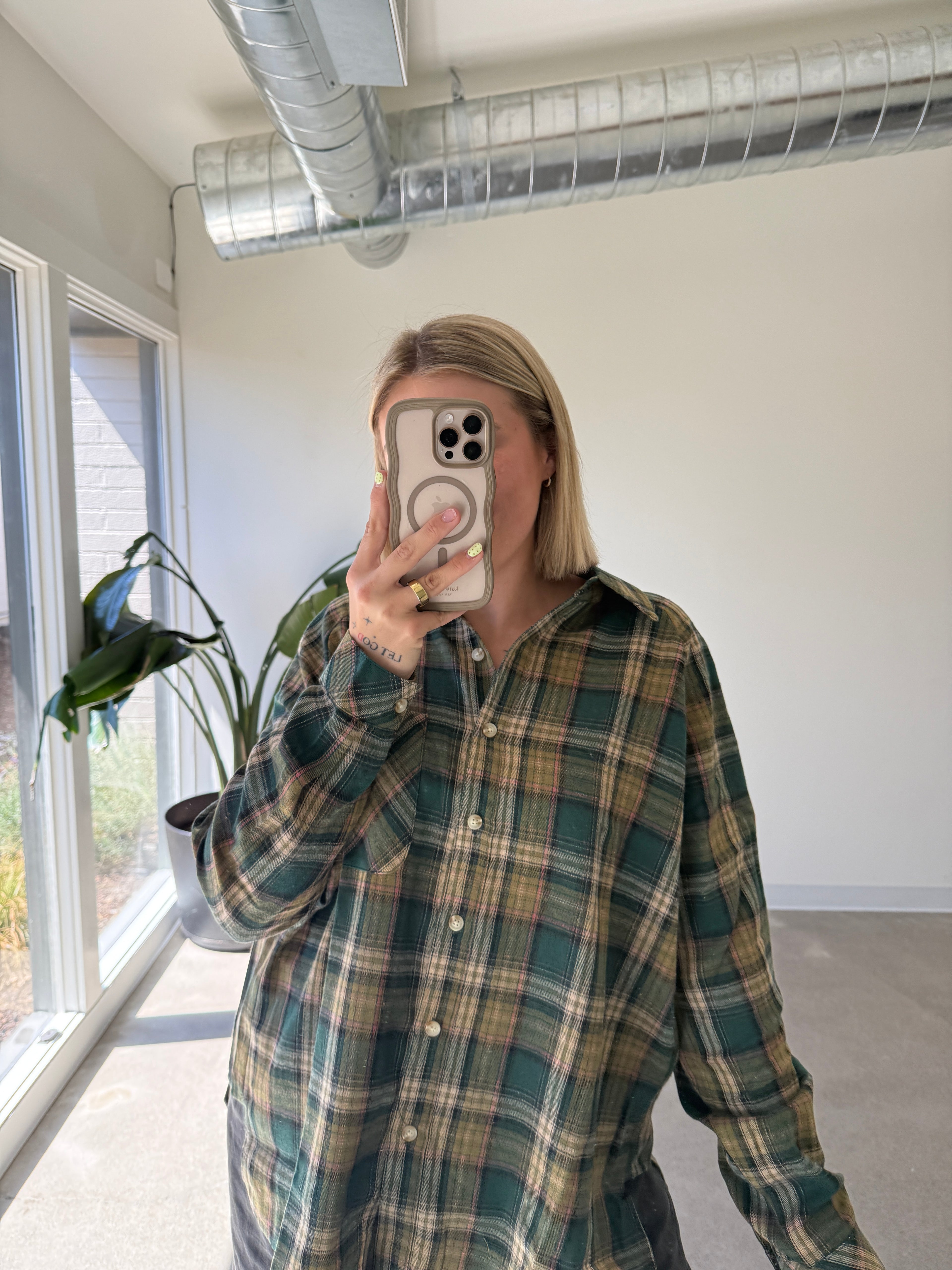 Oversized Plaid Flannel Button Down Shirt