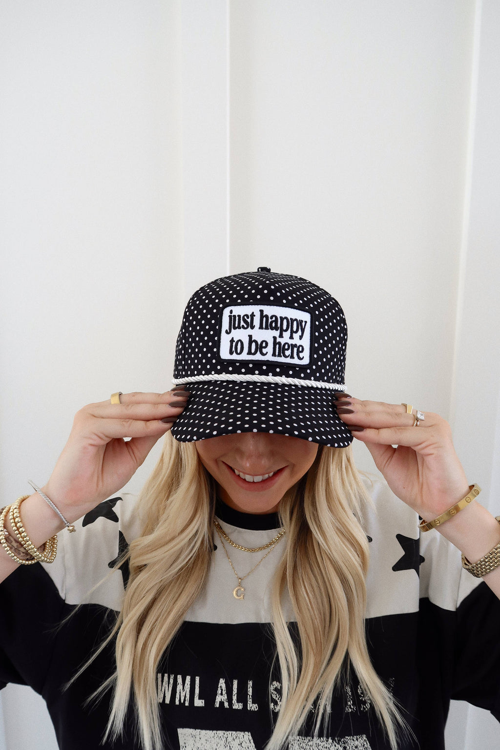Just Happy To Be Here Polka Dot Hat