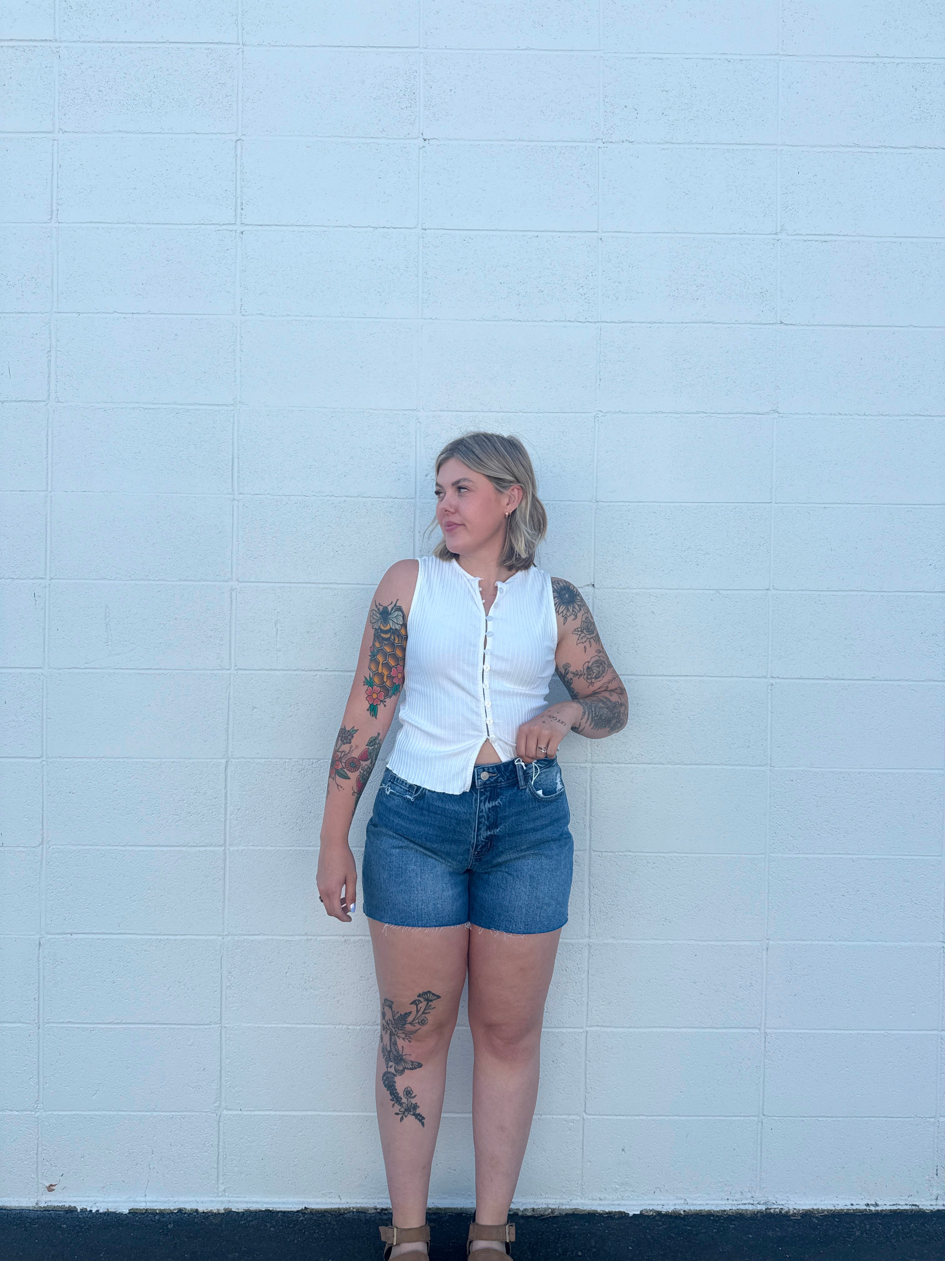 High Rise Dark Wash Denim Shorts