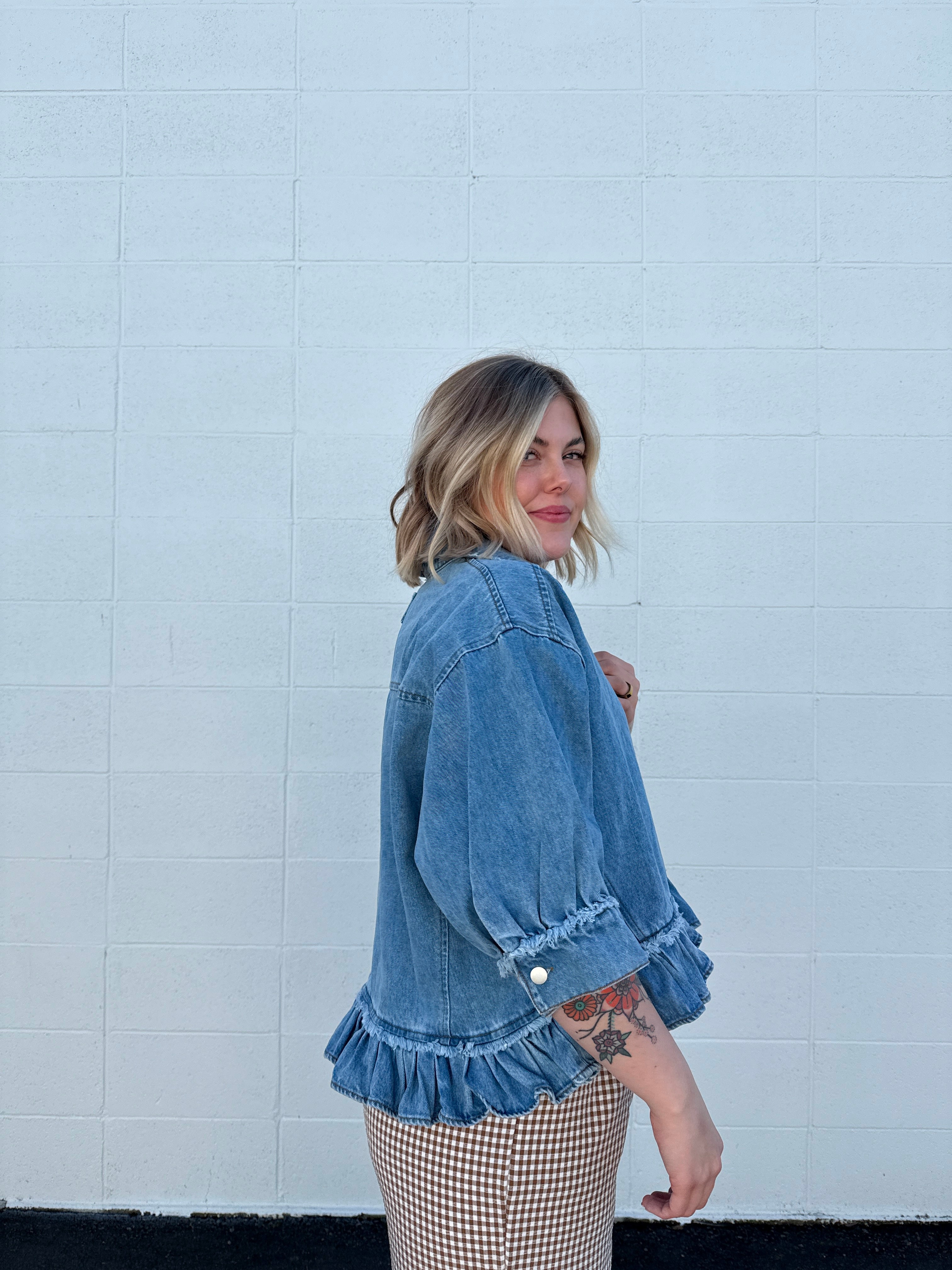 Hayden Denim Ruffle Top