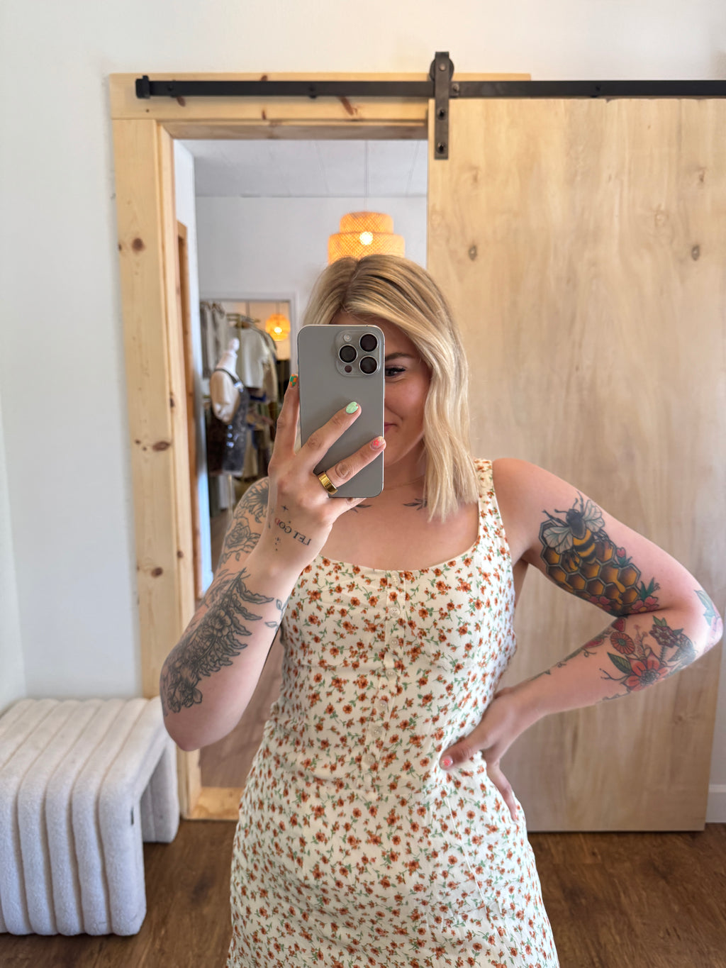 Floral Sleeveless Half Button Down Mini Dress