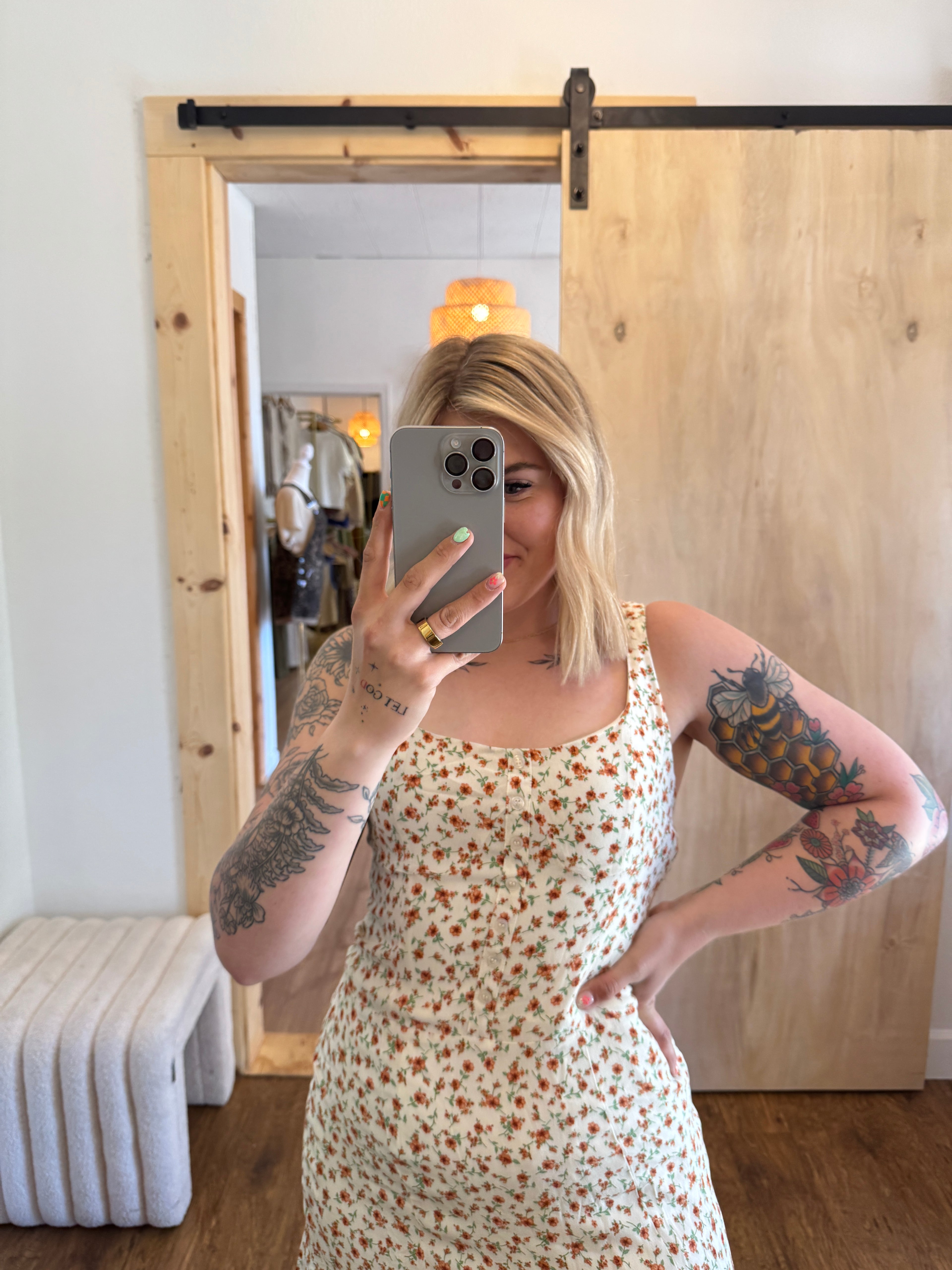 Floral Sleeveless Half Button Down Mini Dress