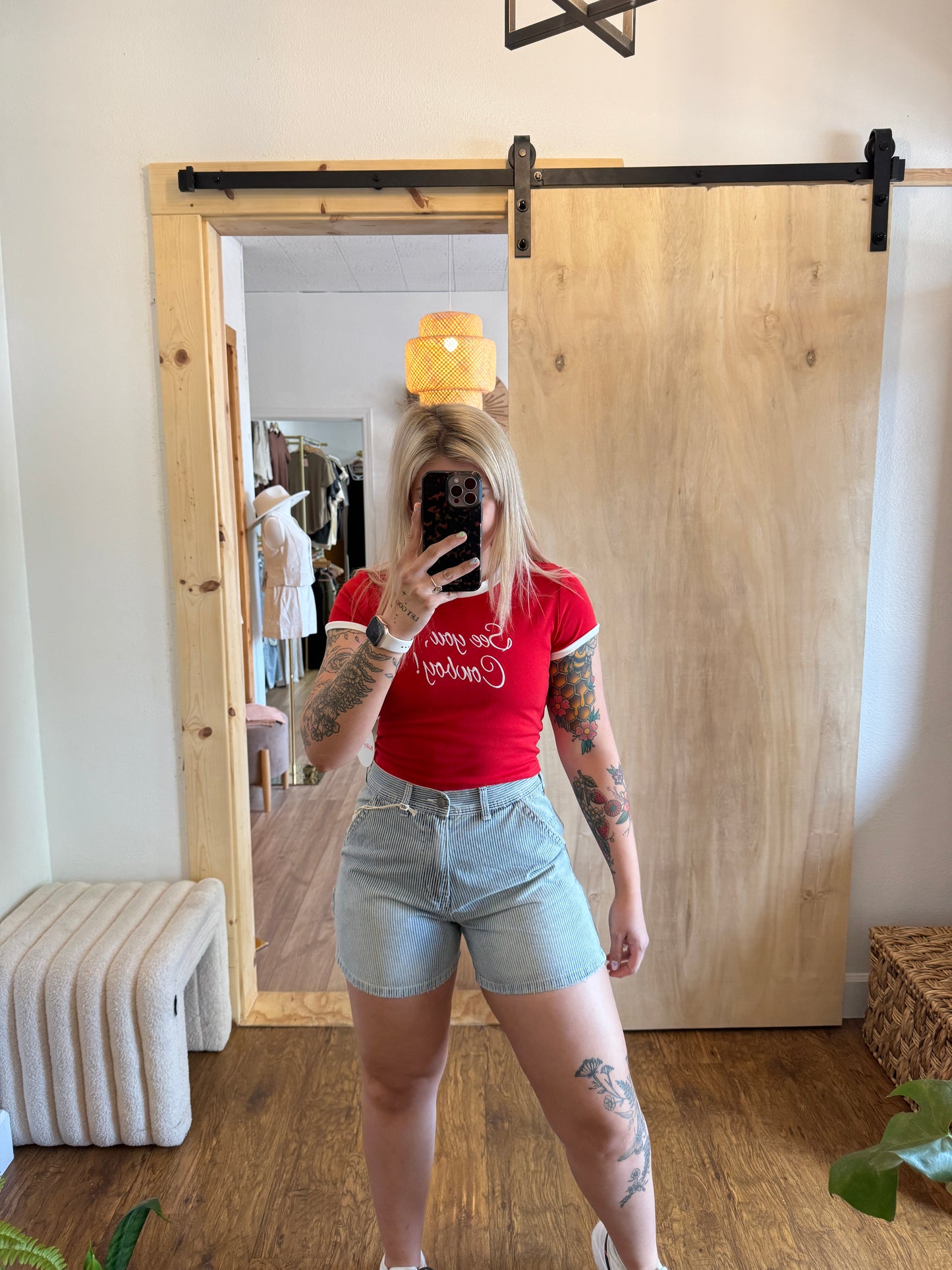 Cargo Striped Denim Shorts
