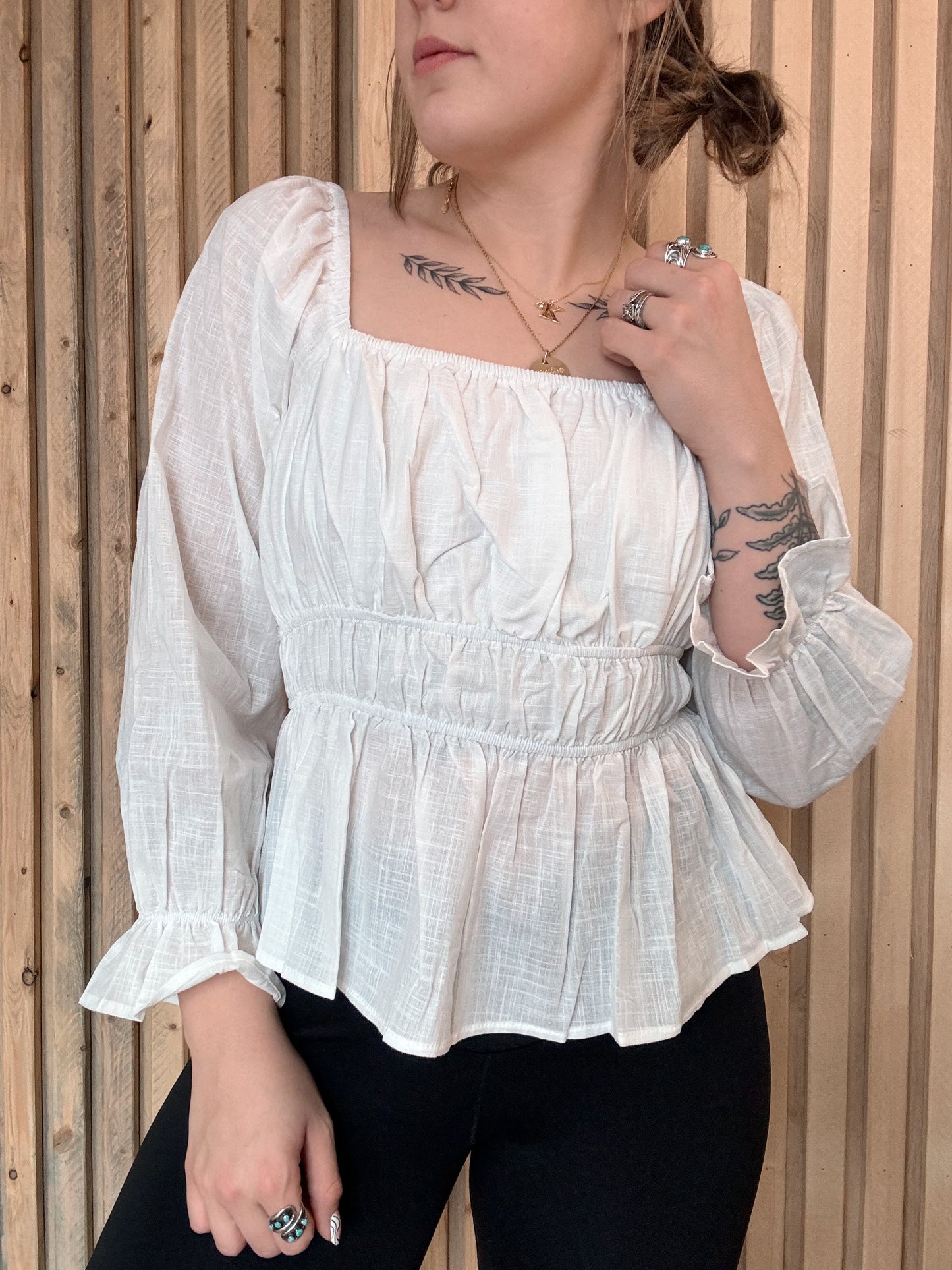 All in White Square Neck Blouse