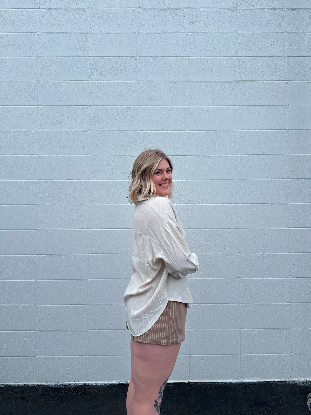 Mocha Striped Linen Blend Shorts