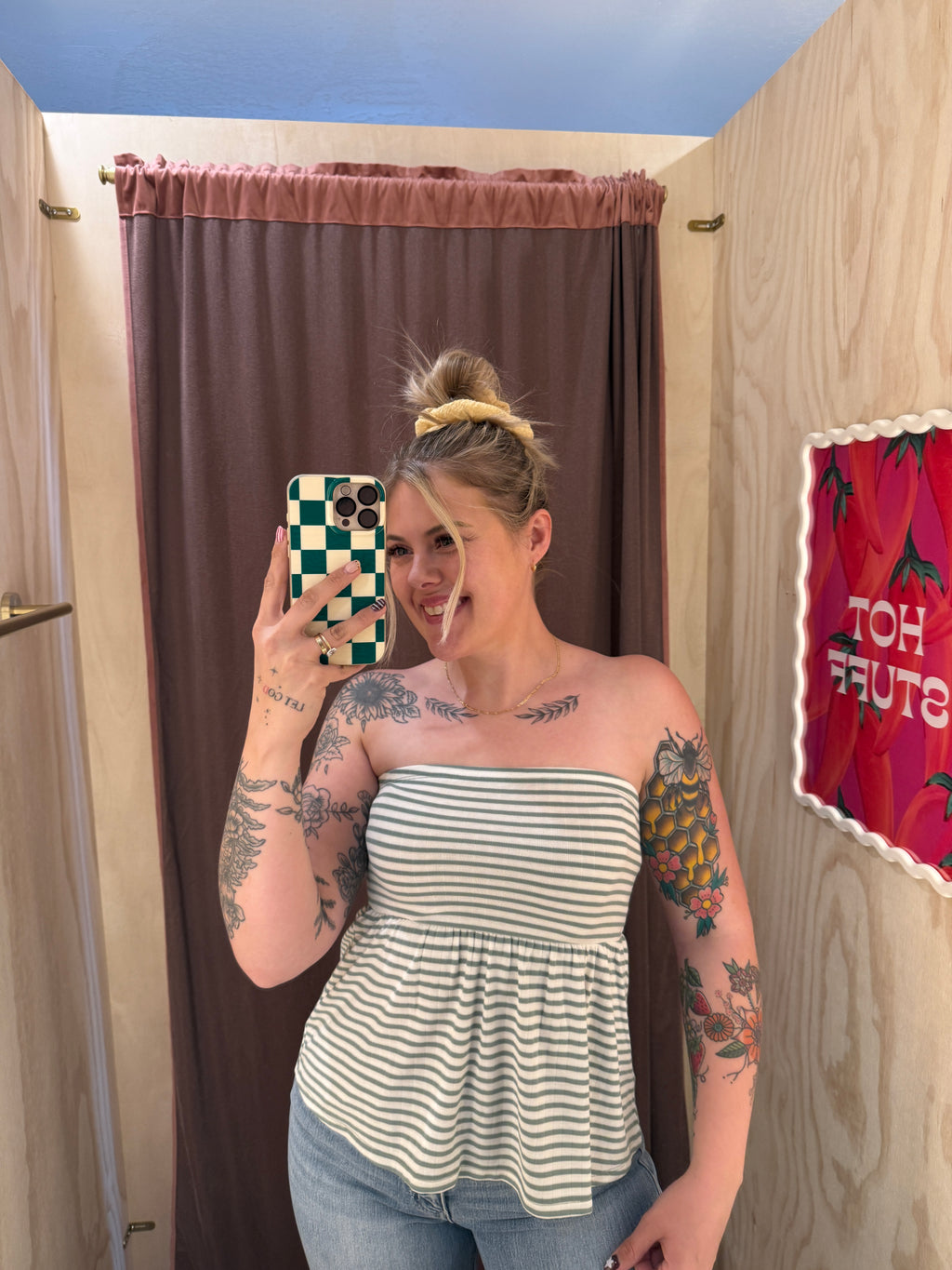 Striped Sage Tube Top