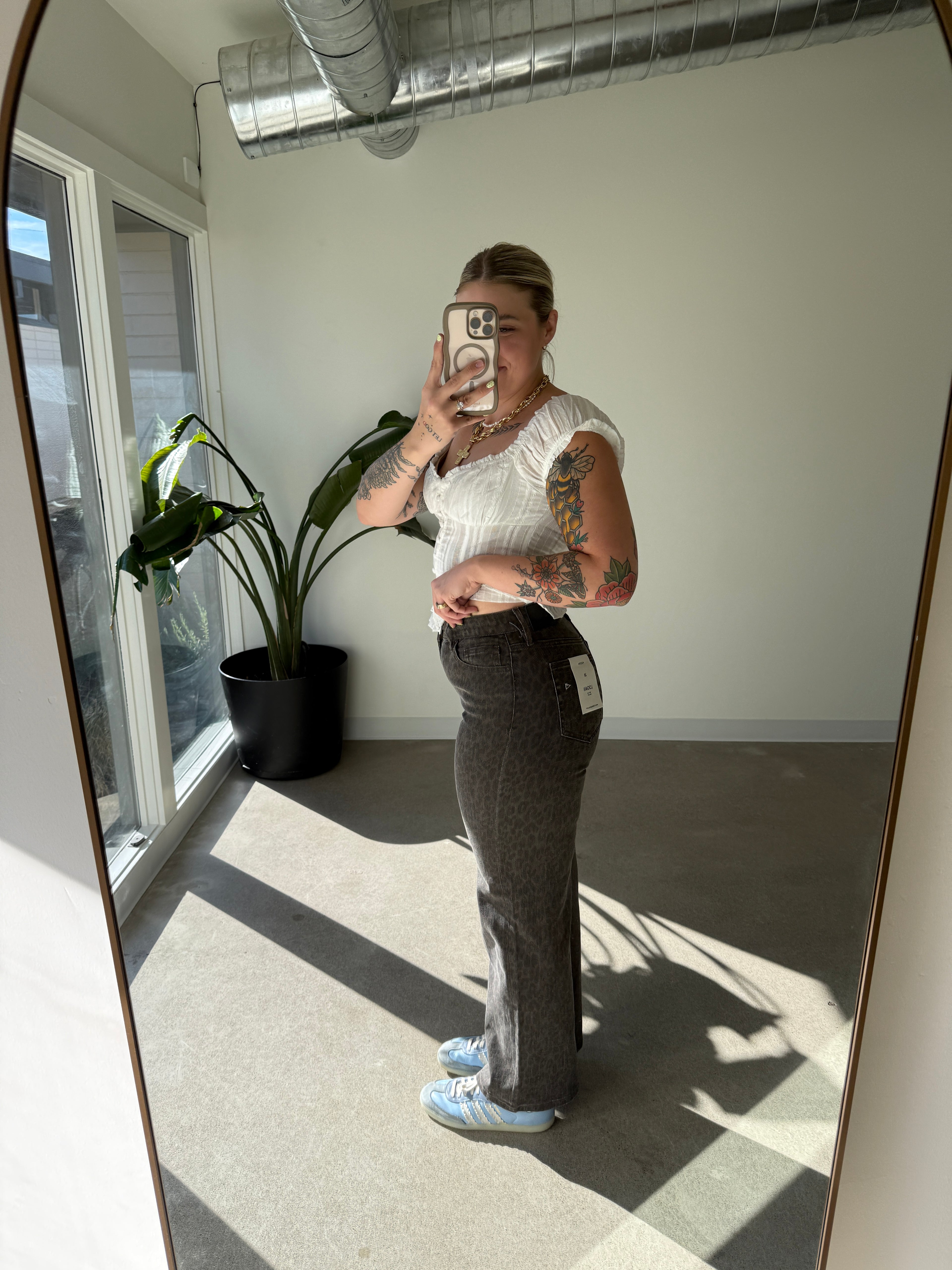 High Rise Brown Leopard Dad Jean