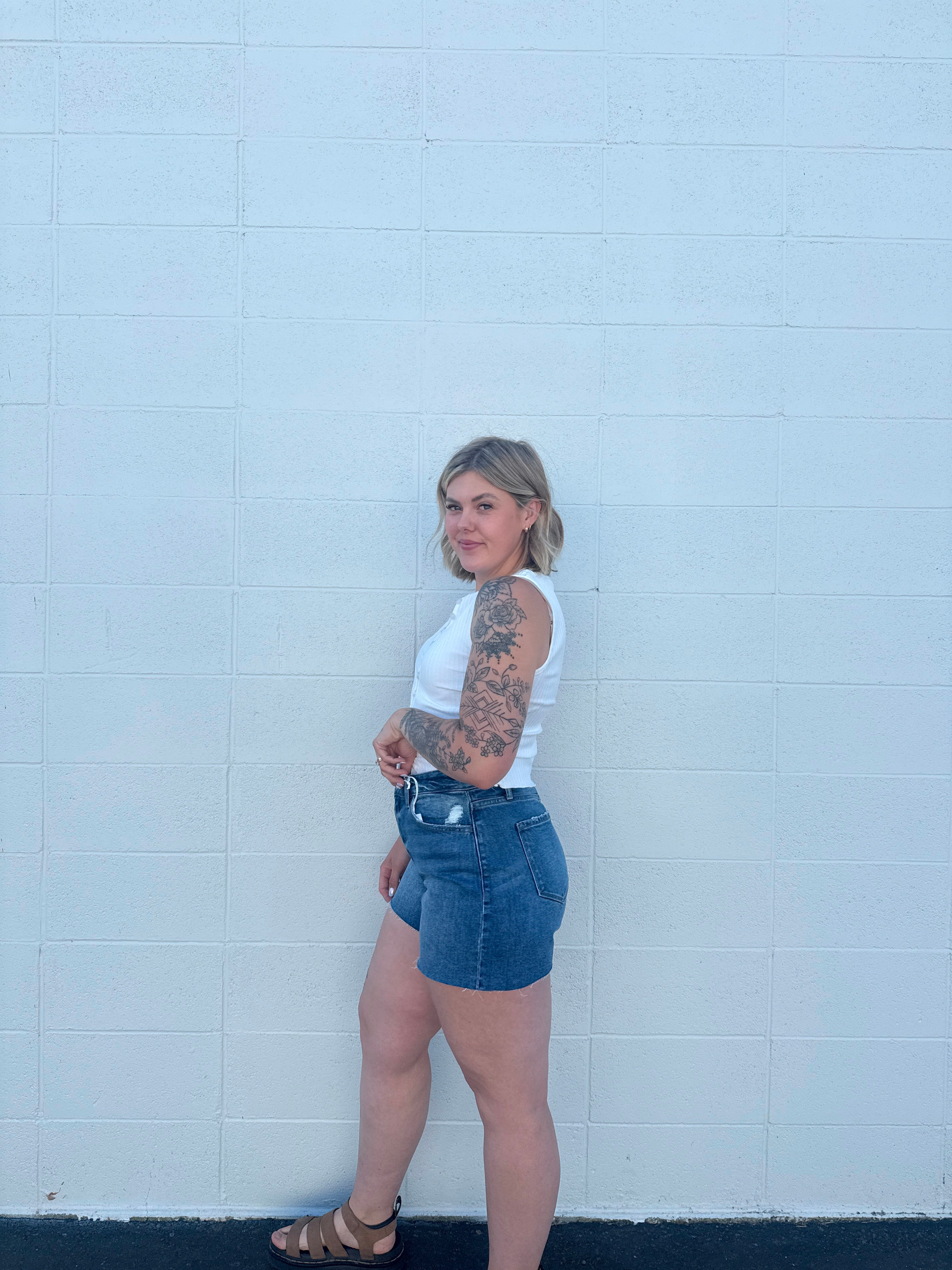 High Rise Dark Wash Denim Shorts