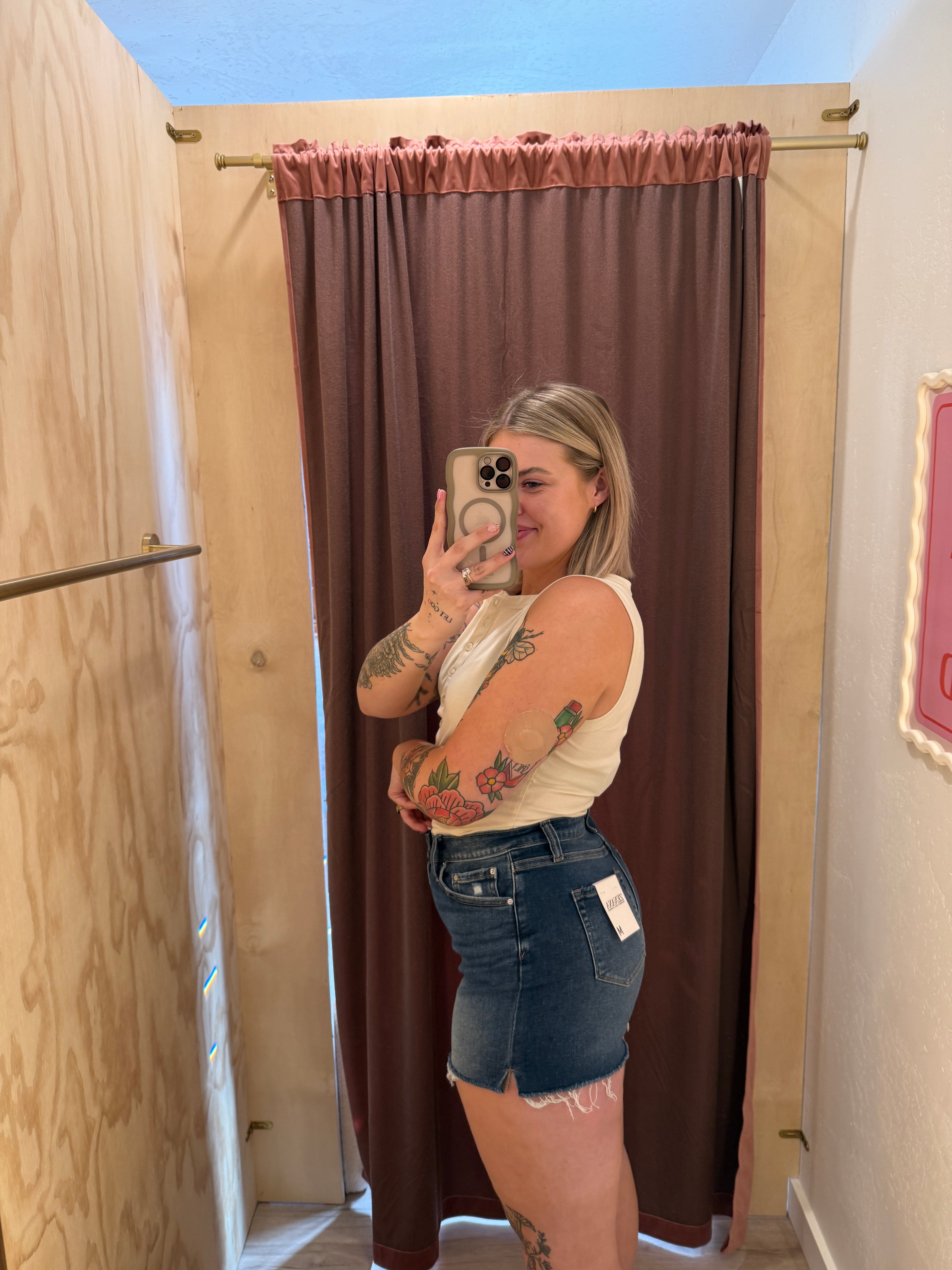 High Rise Dark Wash Distressed Denim Shorts