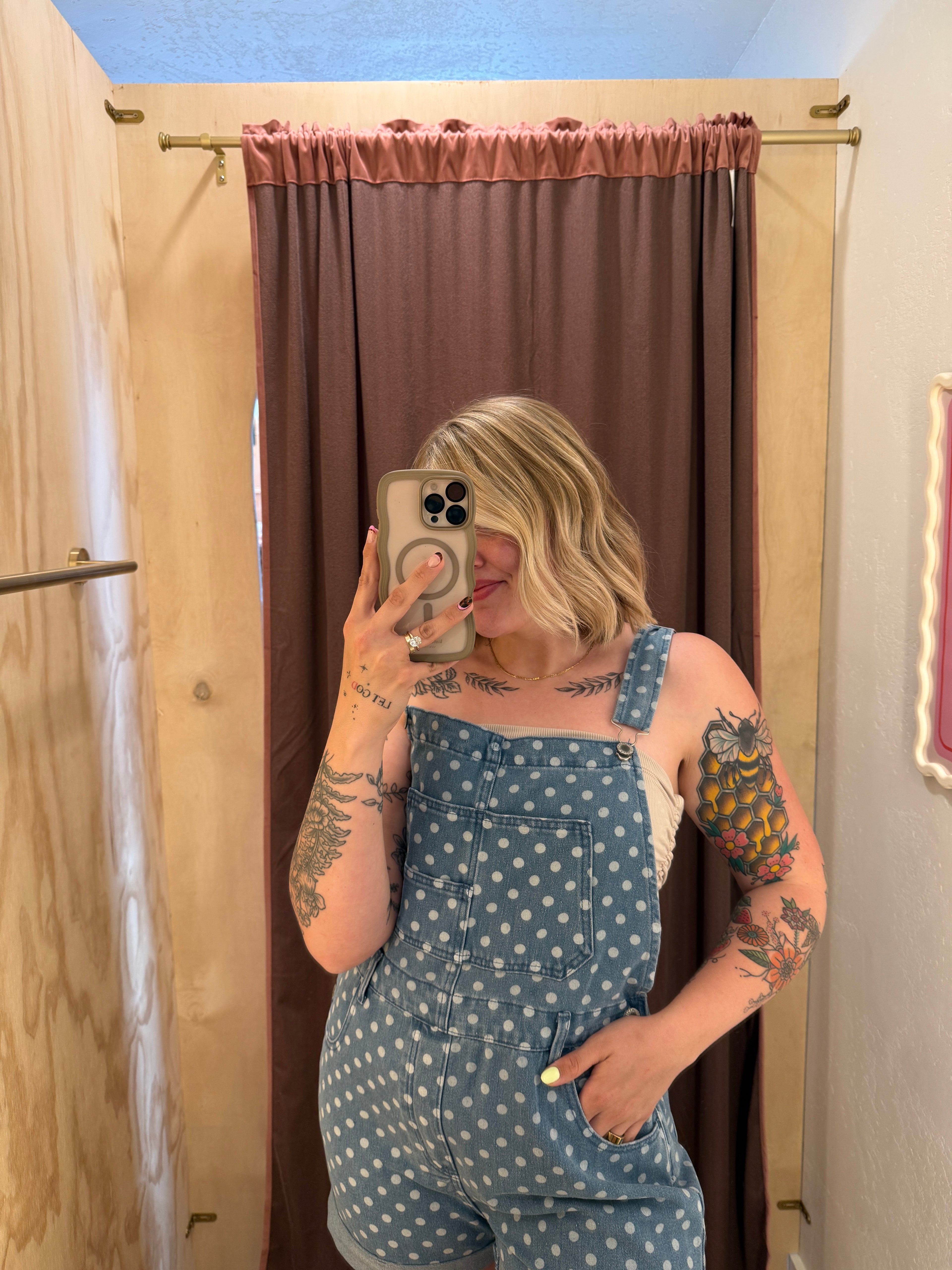 Dots + Denim Short Overalls