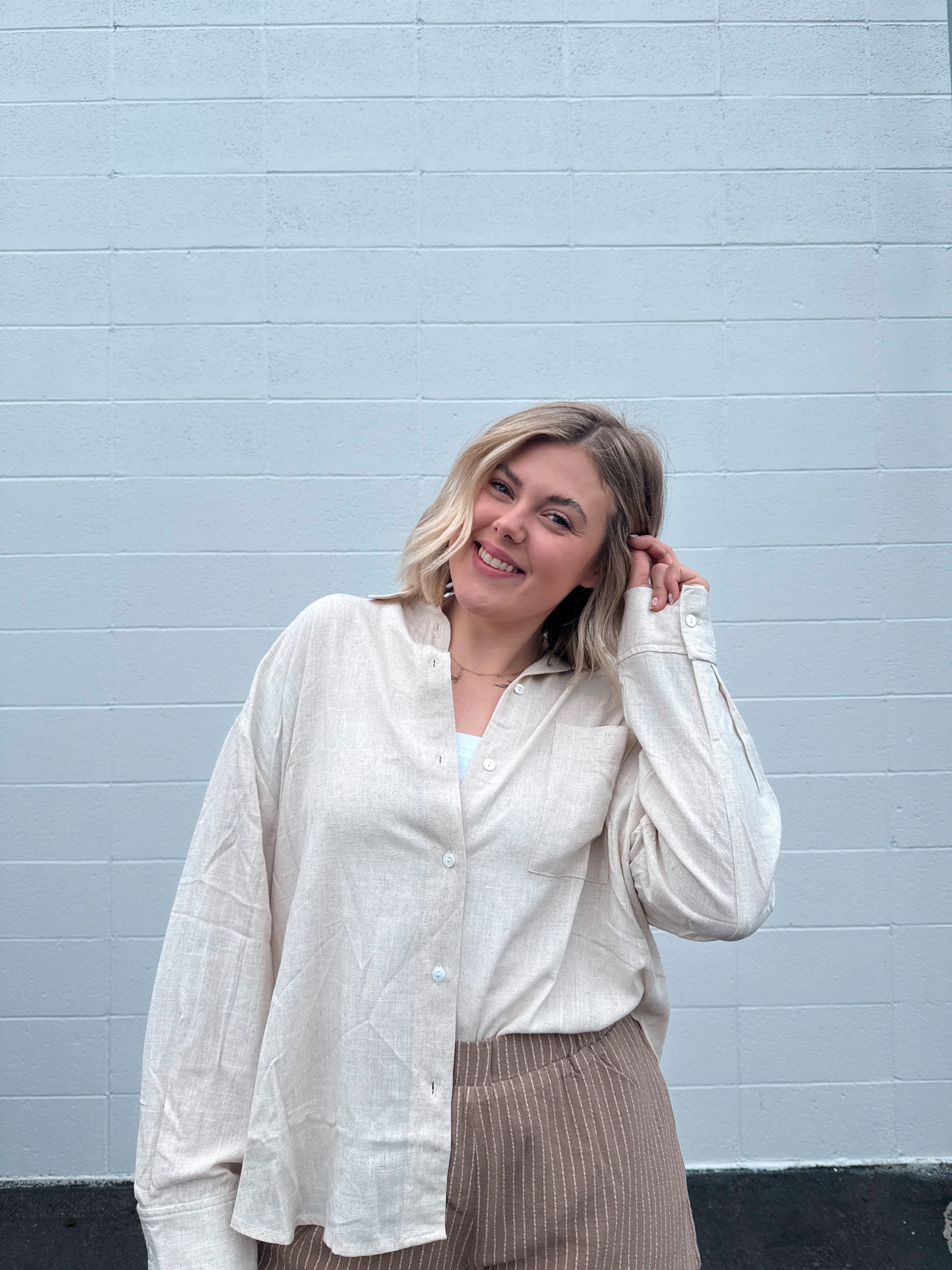 Linen Blend Button Down