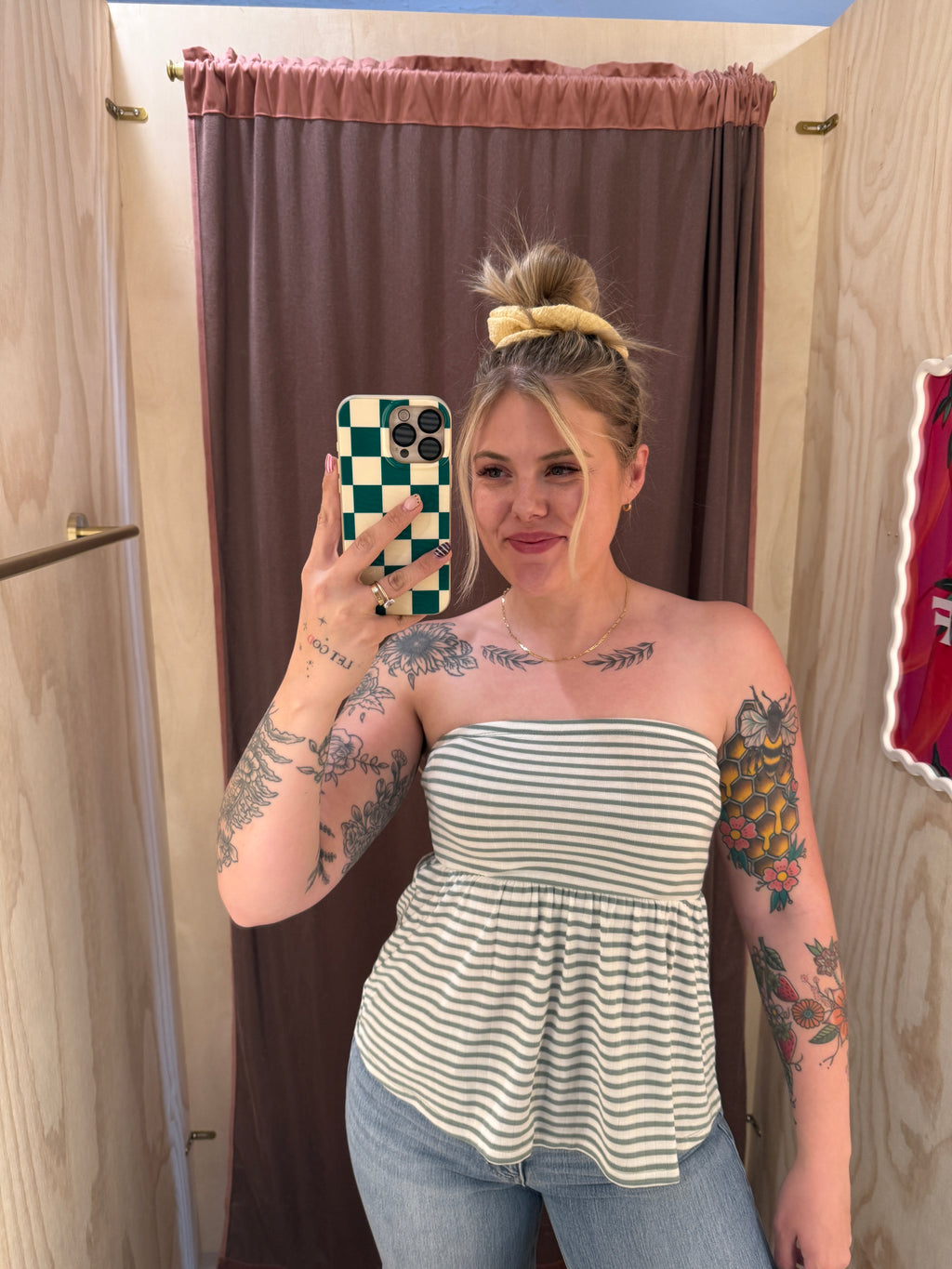 Striped Sage Tube Top