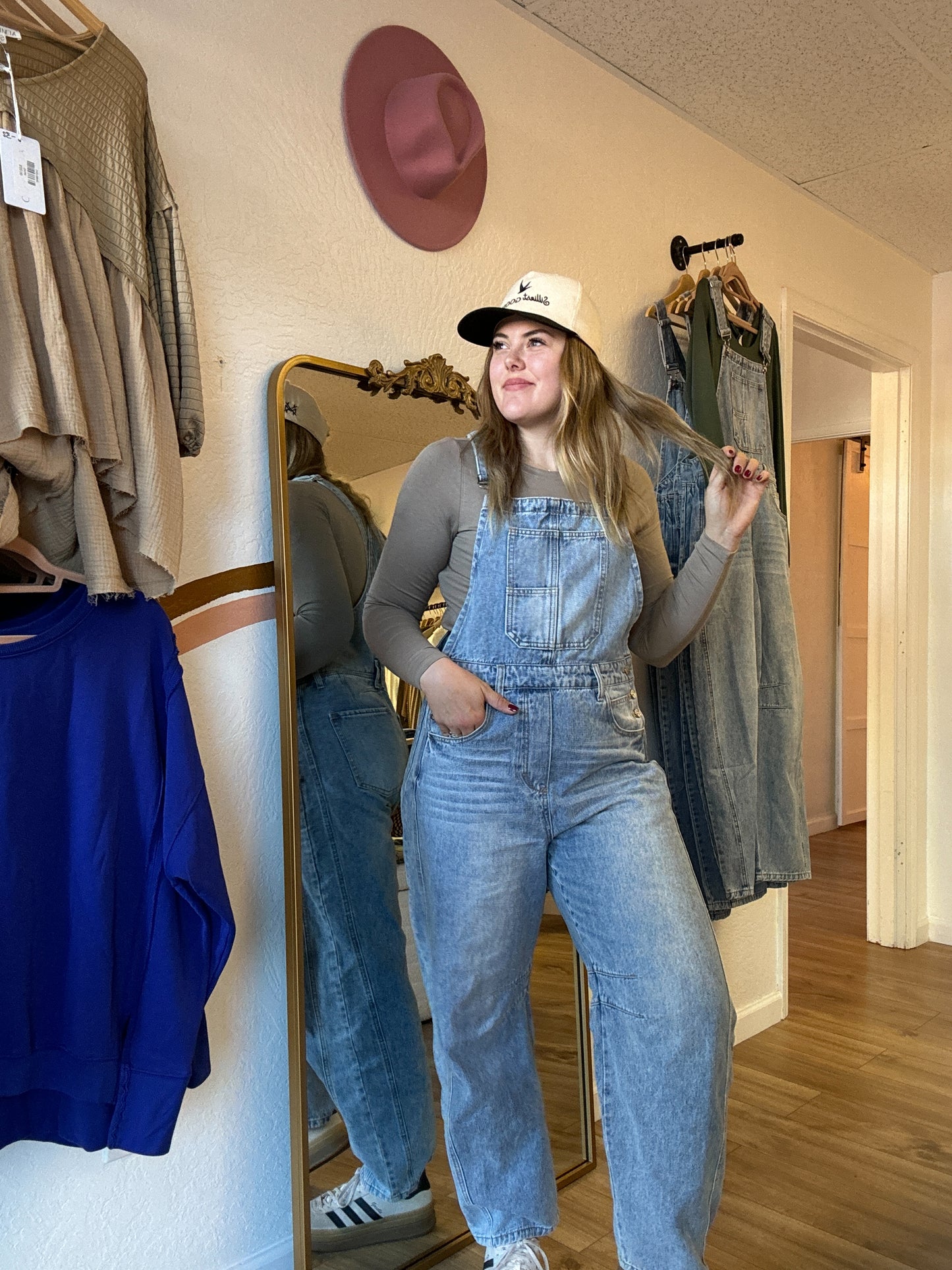 Light Wash Barrel Denim Overalls