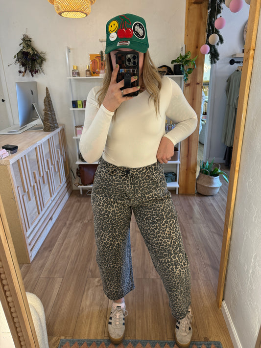 Feeling Feisty Leopard Barrel Jeans