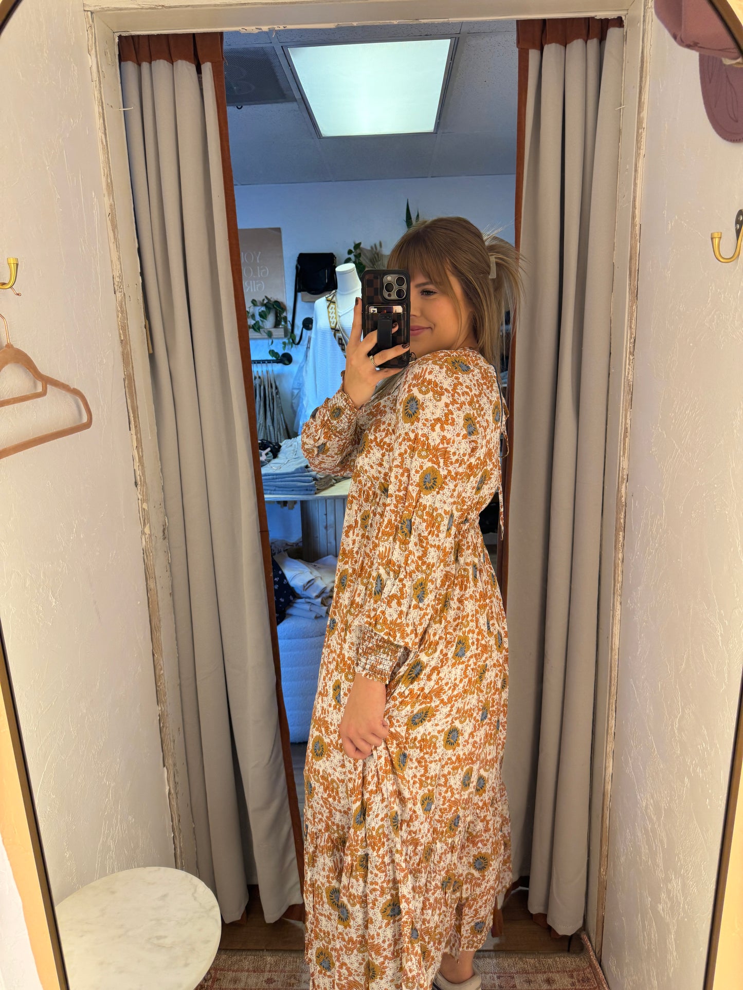 Autumn Florals V Neck Maxi Dress