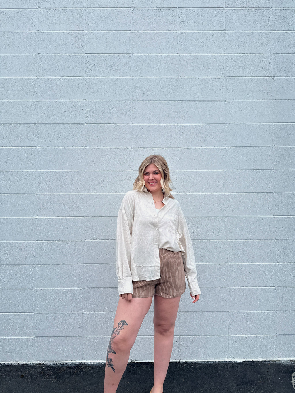 Mocha Striped Linen Blend Shorts