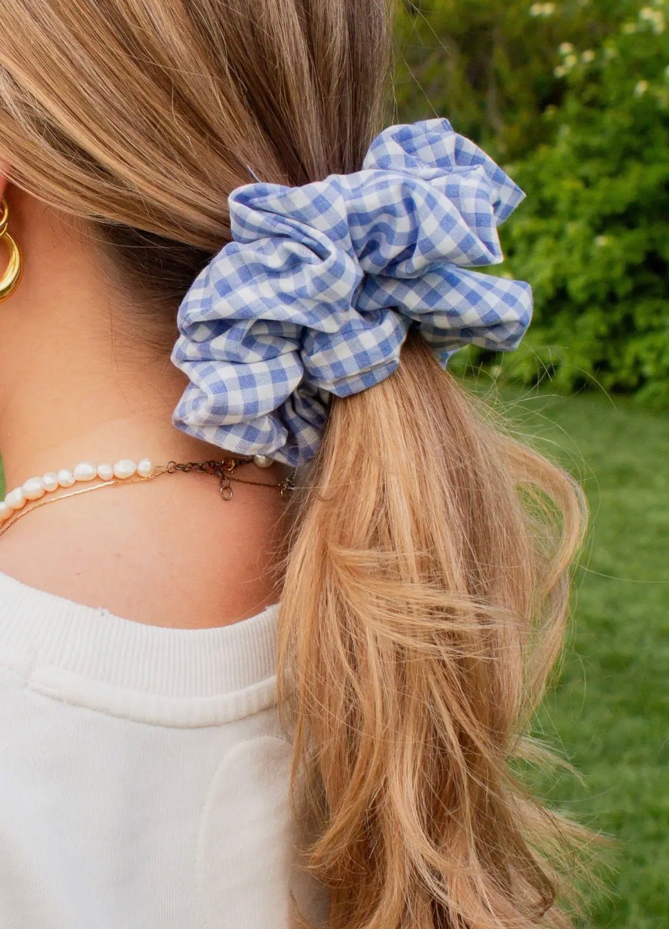 Blue Gingham Jumbo Scrunchie
