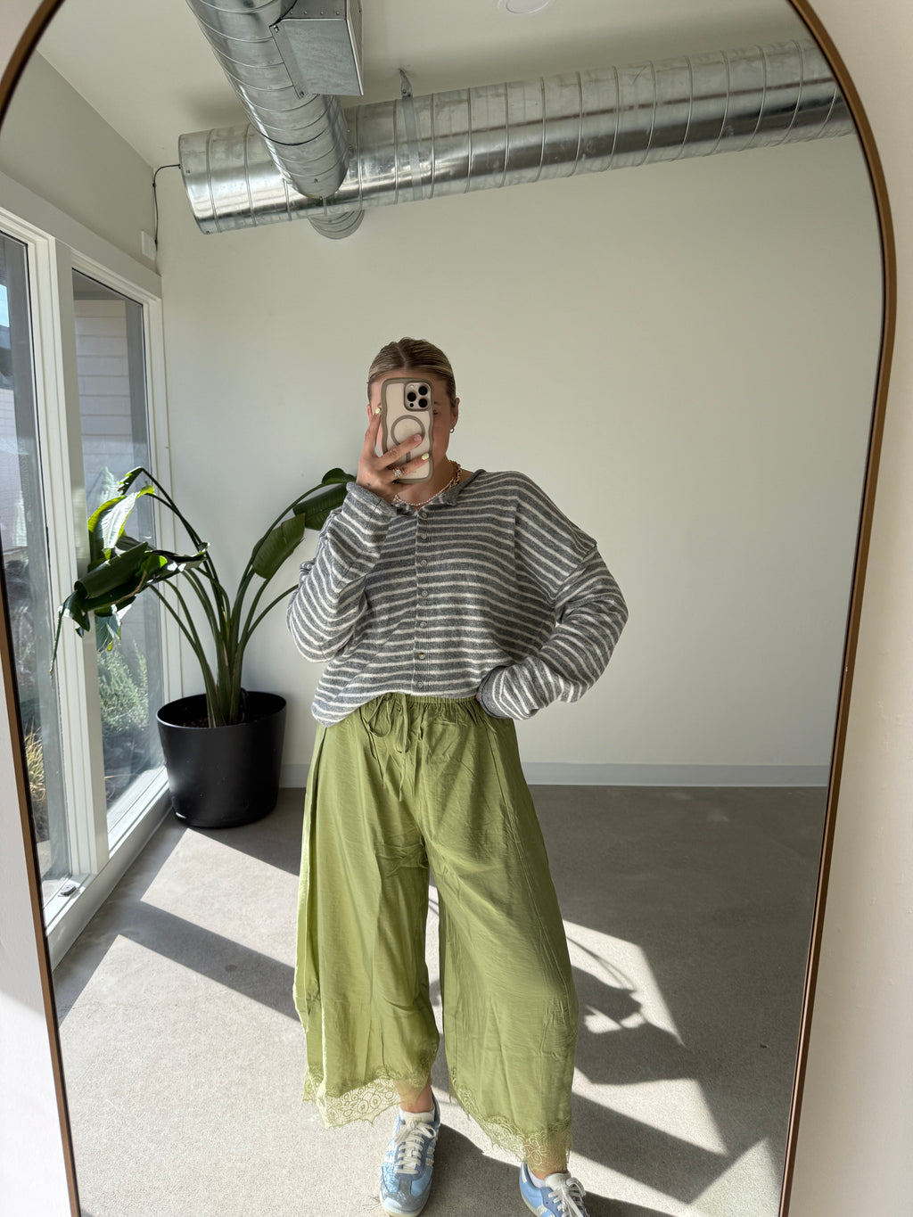 Sage Green Lace Crinkled Pant