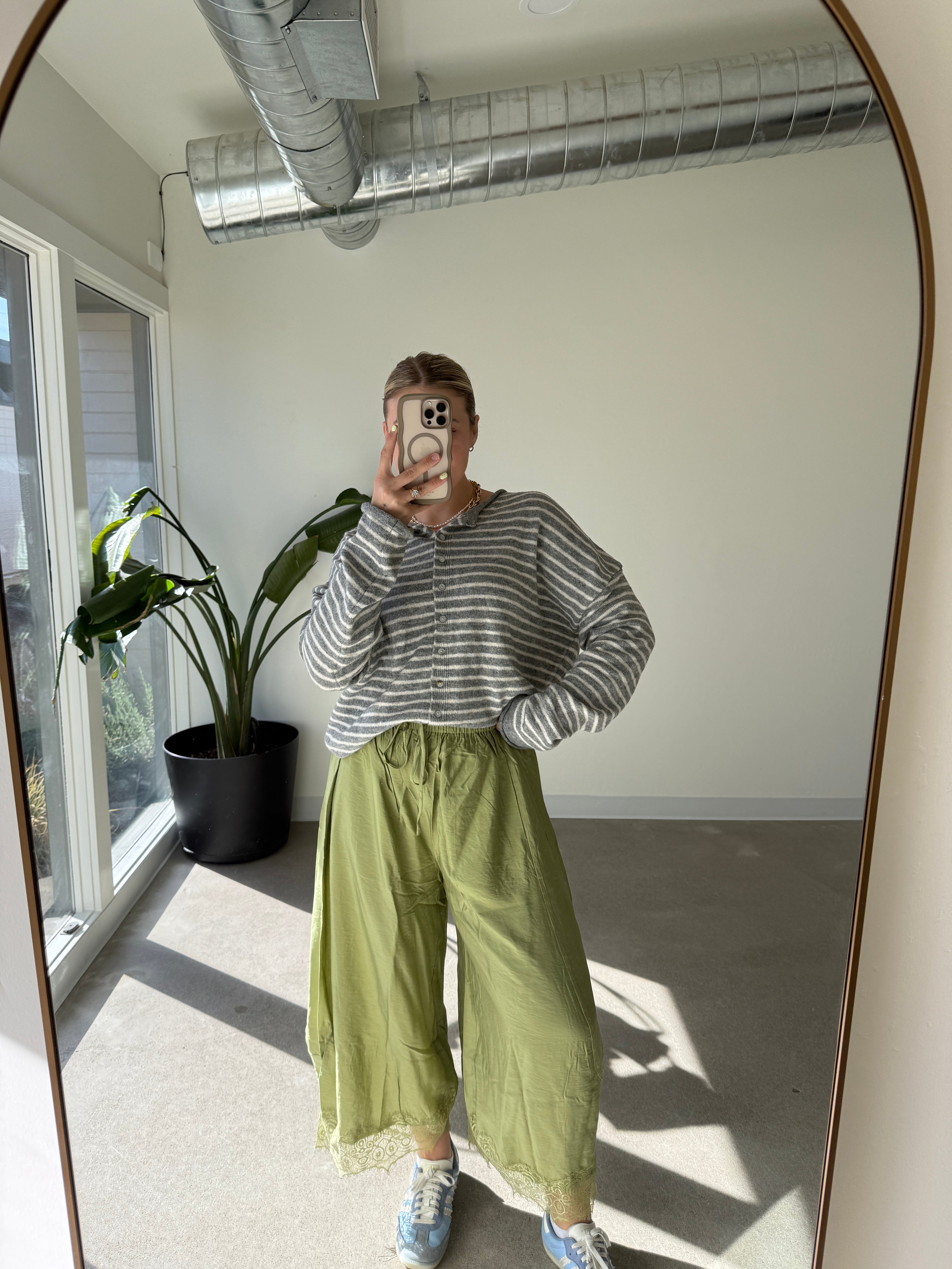 Sage Green Lace Crinkled Pant