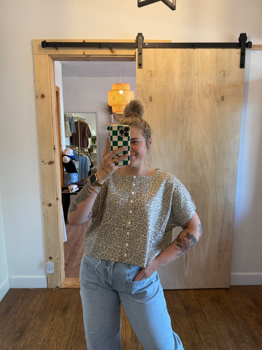 Vintage Leopard Button Up Sweater Vest