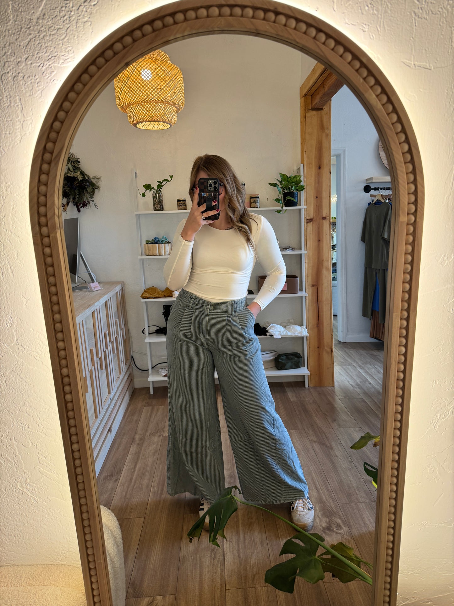 Striped Denim Wide Leg Pants