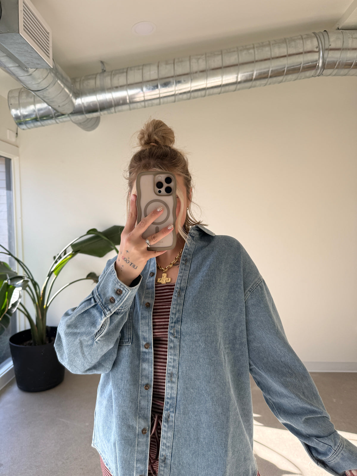 Medium Wash Denim Button Down Jacket