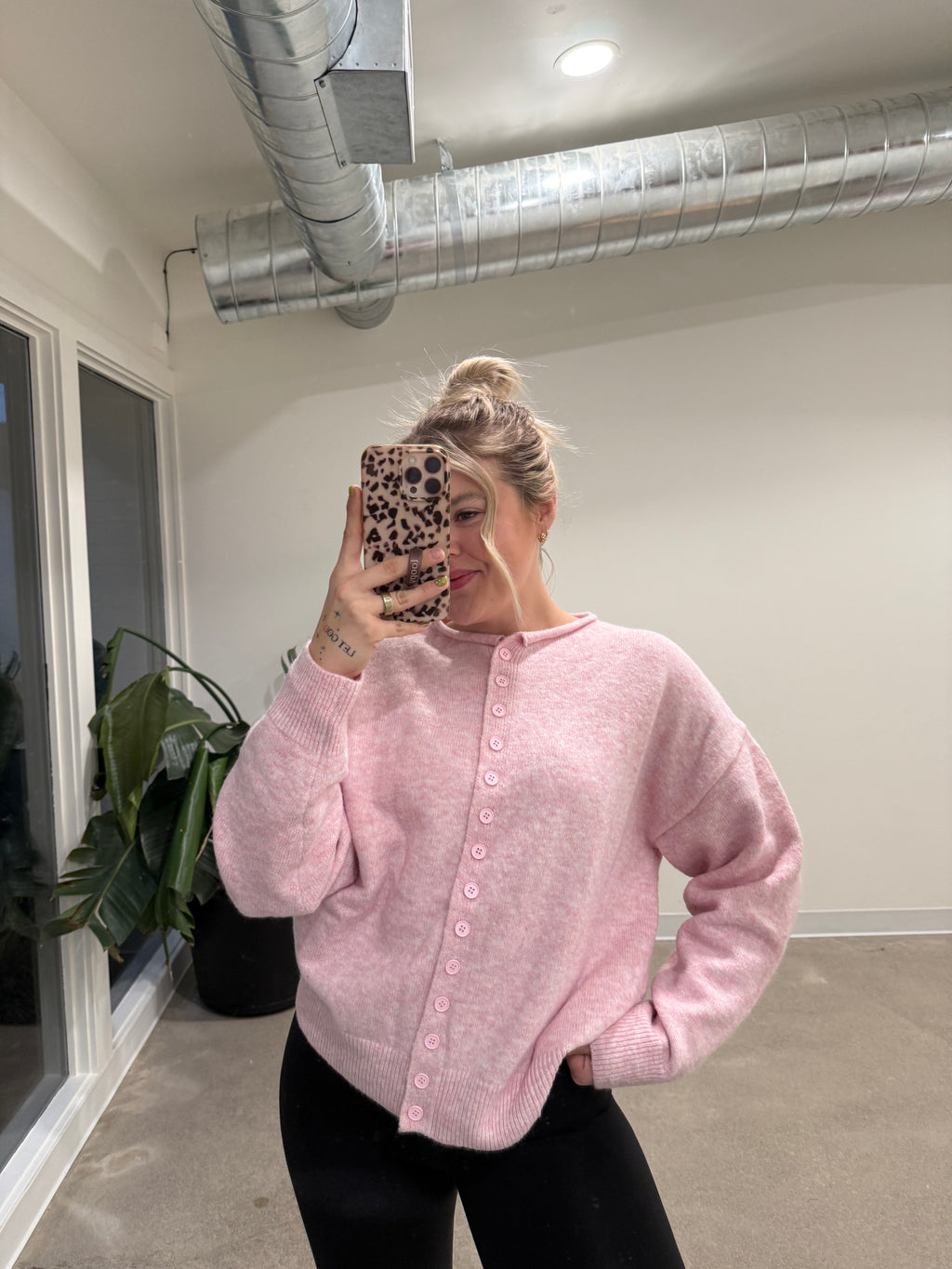 Baby Pink Button Down Cardigan
