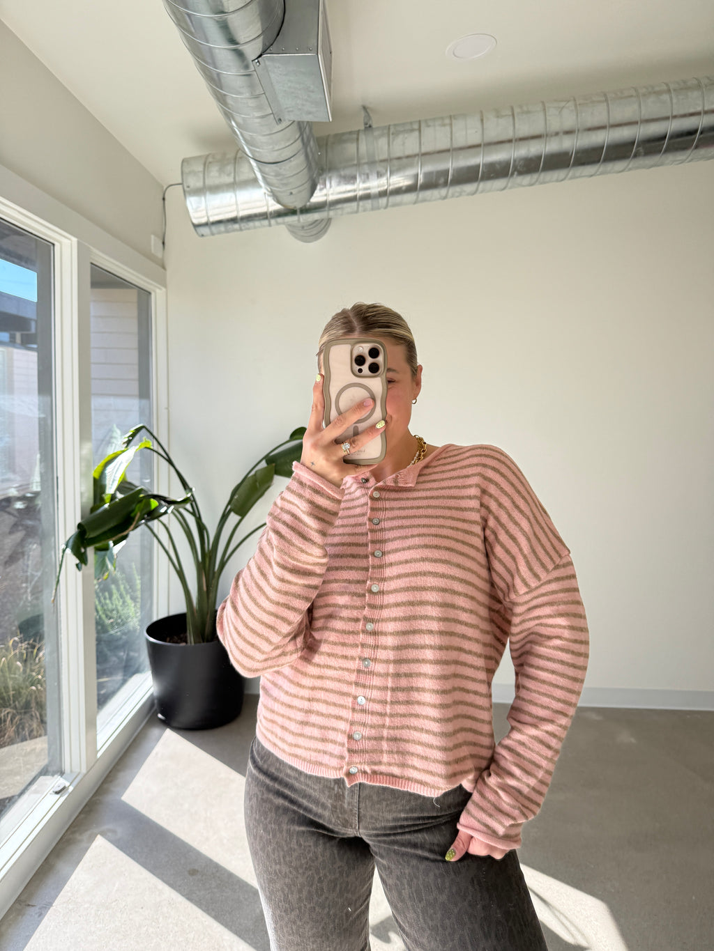 Chilly Mornings Striped Button Down Sweater (Multiple Colors)