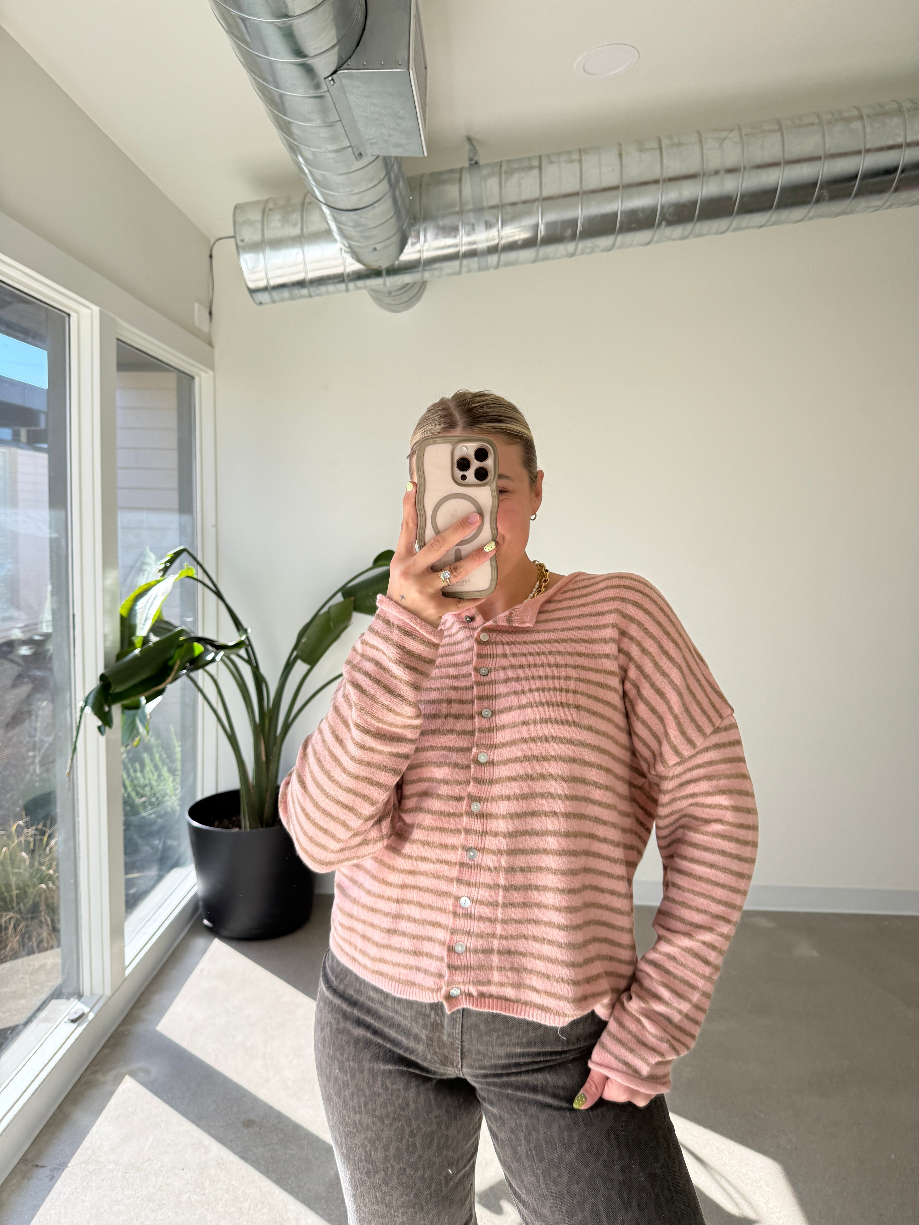 Chilly Mornings Striped Button Down Sweater (Multiple Colors)