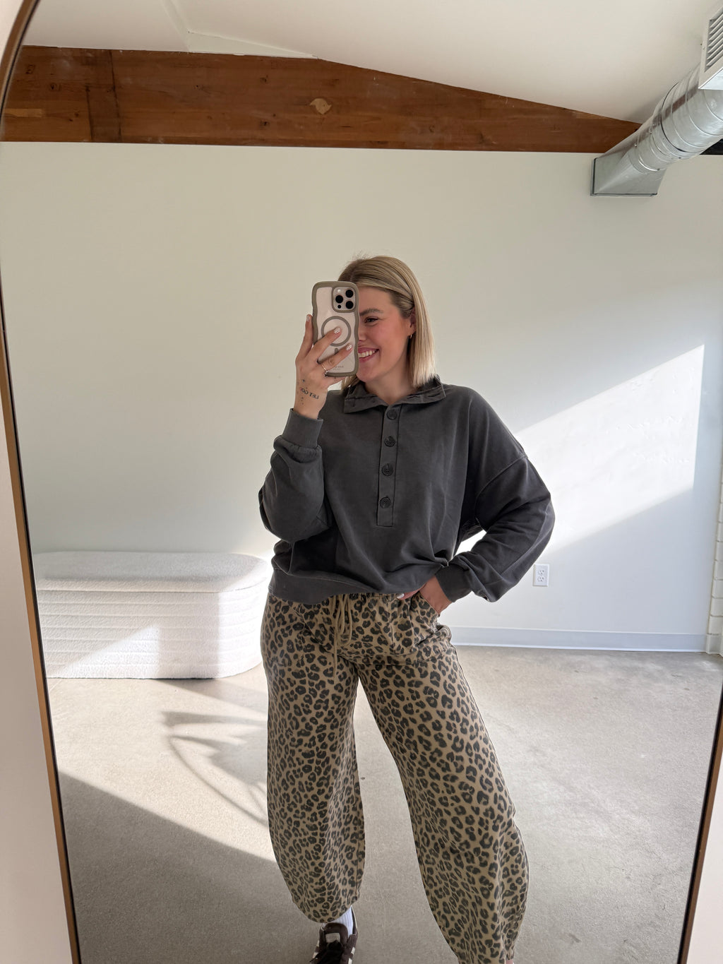 Leopard Barrel Leg Pants