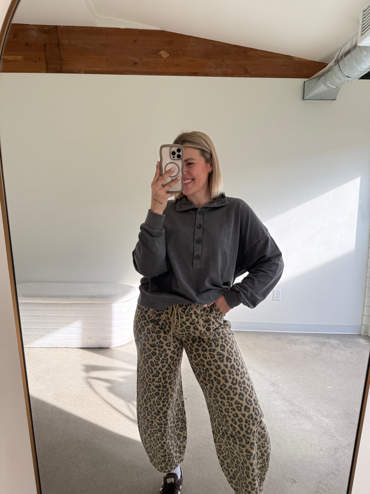 Leopard Barrel Leg Pants
