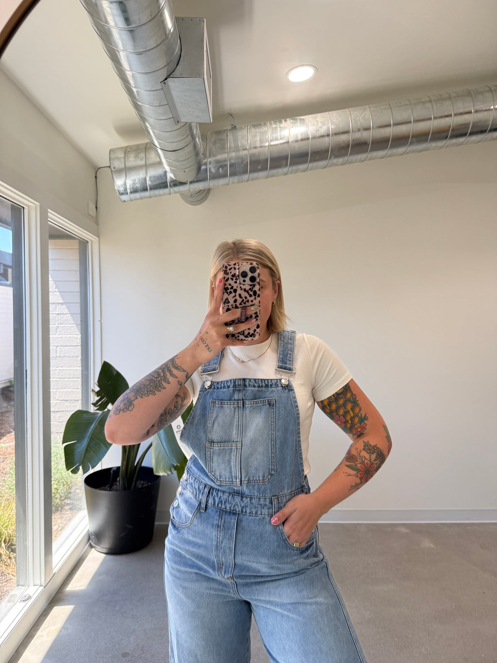Light Wash Barrel Overalls